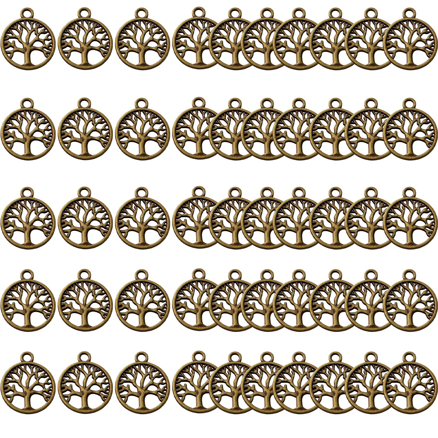 50pcs Tree of Life Charms Pendants Alloy Tree Bead Charm Craft Supplies for Bracelet Necklace Jewelry Making Findings Accessory,5 Colors