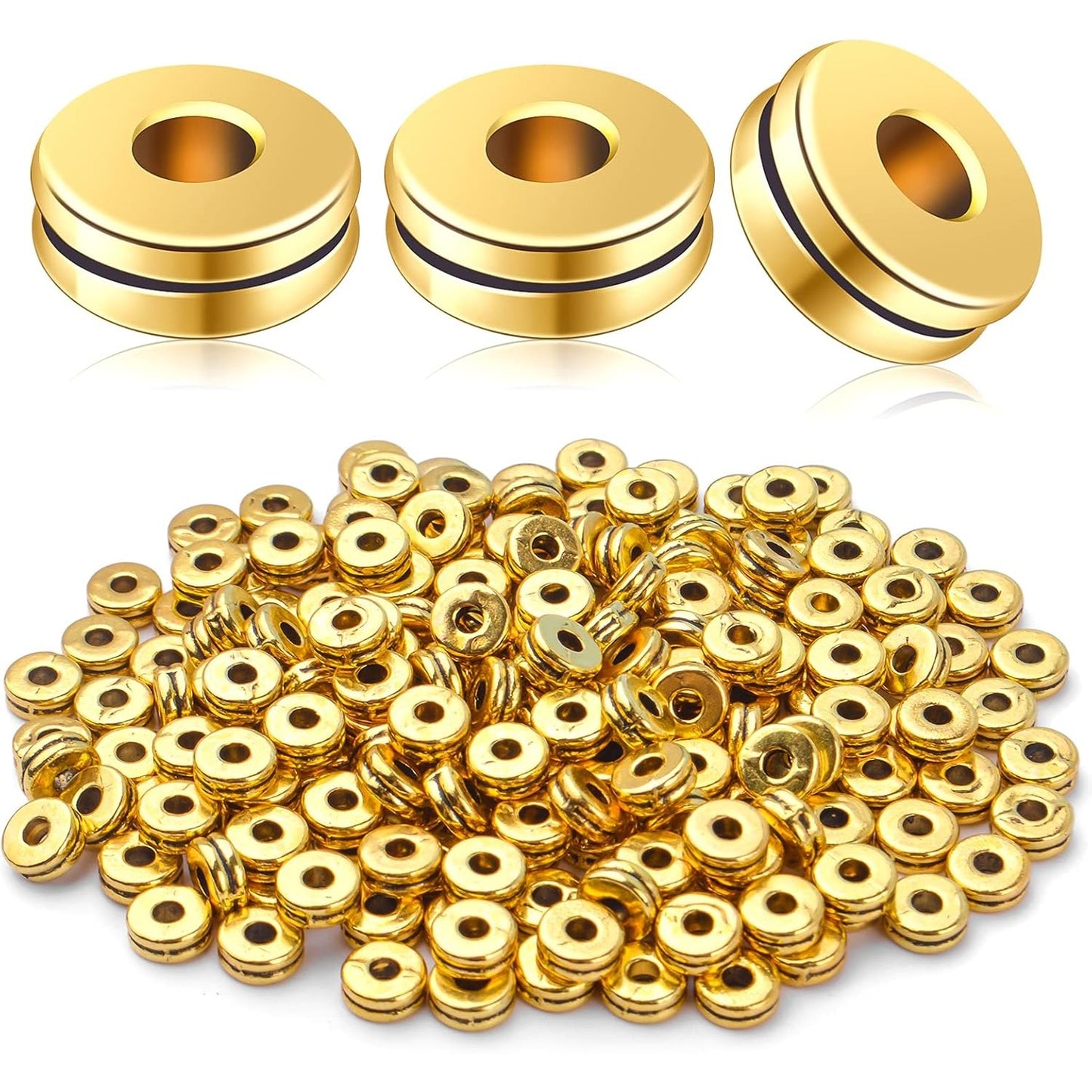 Metal Spacer Beads,200pcs Flat Round Disc Rondelle Spacer Beads Metal Rondelle Beads Spacers for Jewelry Making(6mm) - Silver and Golden