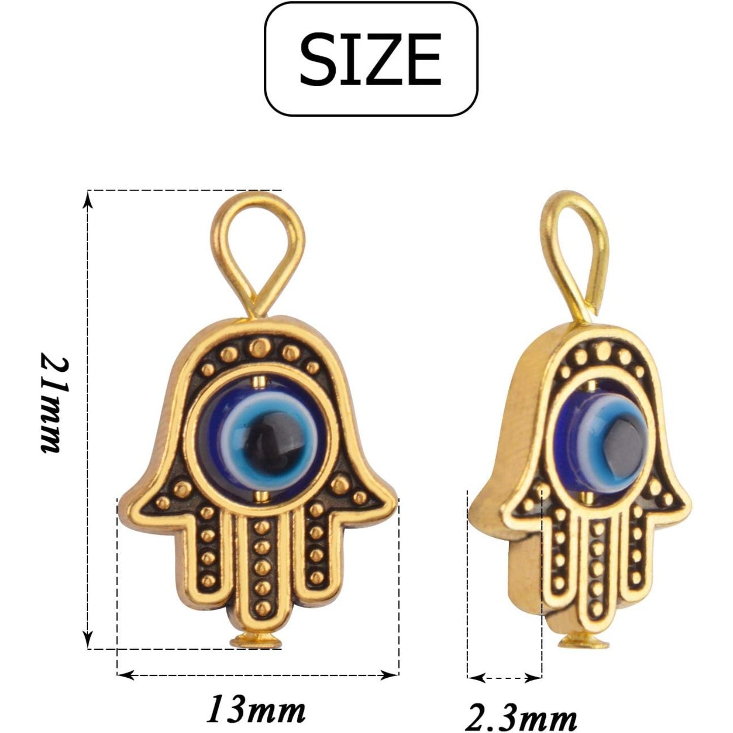Hamsa Hand Beads Frame Charms,30 Pieces of Hamsa Evil Eye Pendant Hand of Fatima Symbol Charms Jewelry Making Findings for DIY Necklace Bracelet(Gold & Silver & Bronze)