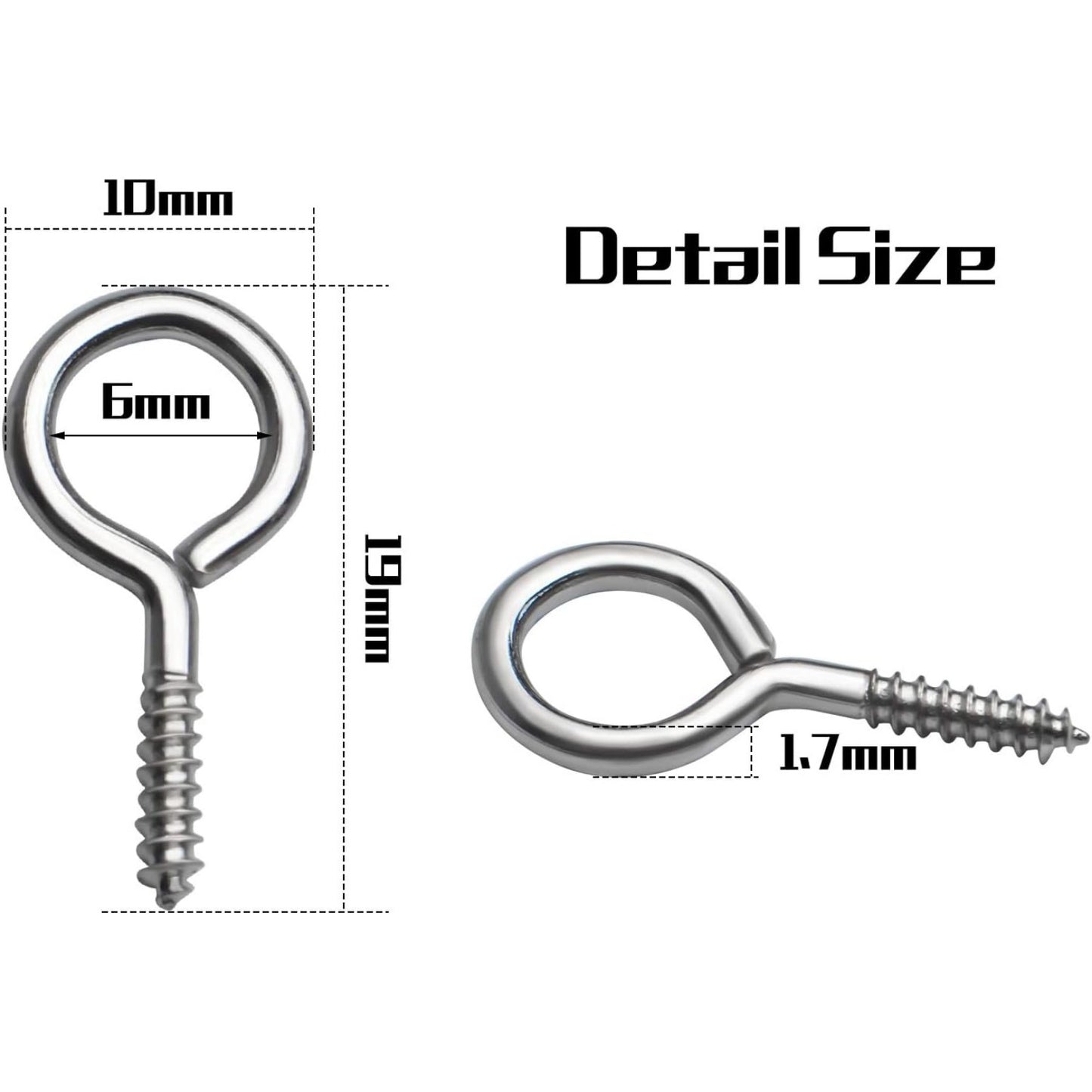 Eye Screw Hooks,100pcs 19x10mm Screw in Eye Hooks Self Tapping Eye Screws Thread Eyebolt for Crafting Jewelry Making Hanging Small Items