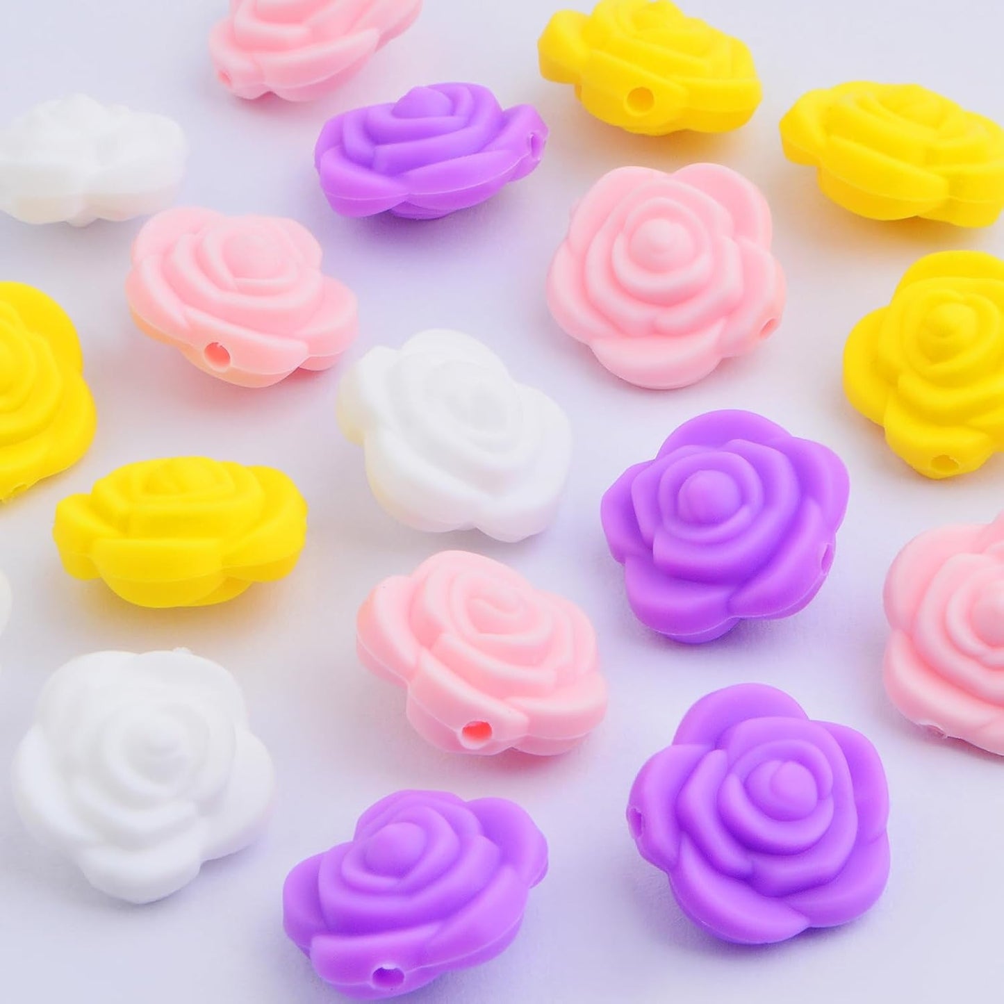 20 Pieces 20.5 mm Rose Flower Silicone Beads Soft Rubber Roses Shape Focal Loose Beads Handmade Accessories for DIY Necklace Bracelet Keychains Jewelry Making Projects, 4 Colors