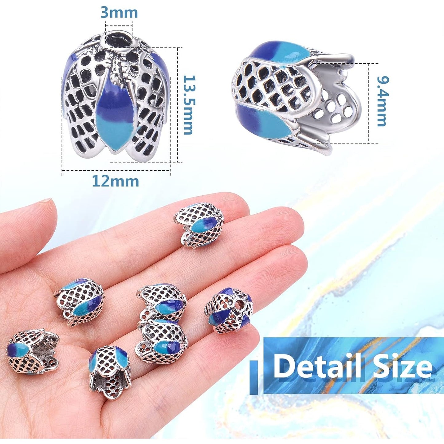 30pcs Enamel Flower Bead Caps Tibetan Alloy Vintage Hollow Tassel End Caps Loose Spacer Beads for DIY Charm Bracelet Necklace Earrings Jewelry Making, 13.5 mm x 12 mm