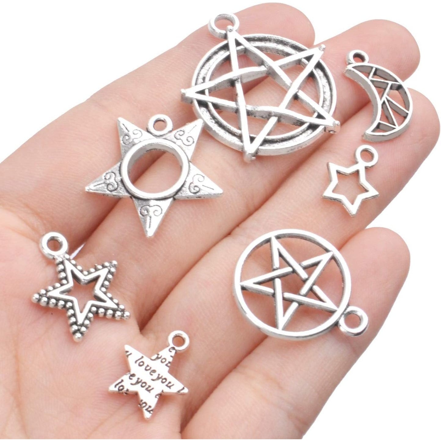 100g (80-150pcs) Mixed Moon Star Charms Antique Alloy Celestial Charms Pendants for Bracelets Necklaces Crafts