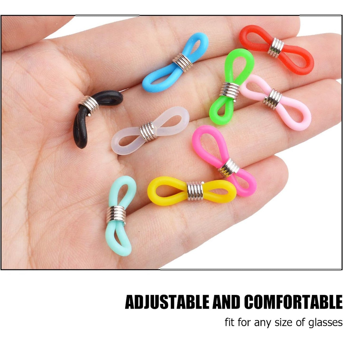 Eyeglass Chain,50pcs 20x5mm Ends Adjustable Silicone Glasses Retainer Connectors Anti-Slip Eyeglass Ends Safety Glasses Holder Loop Ends for Adults Children Spectacle Reading Eyeglass,10 Colors