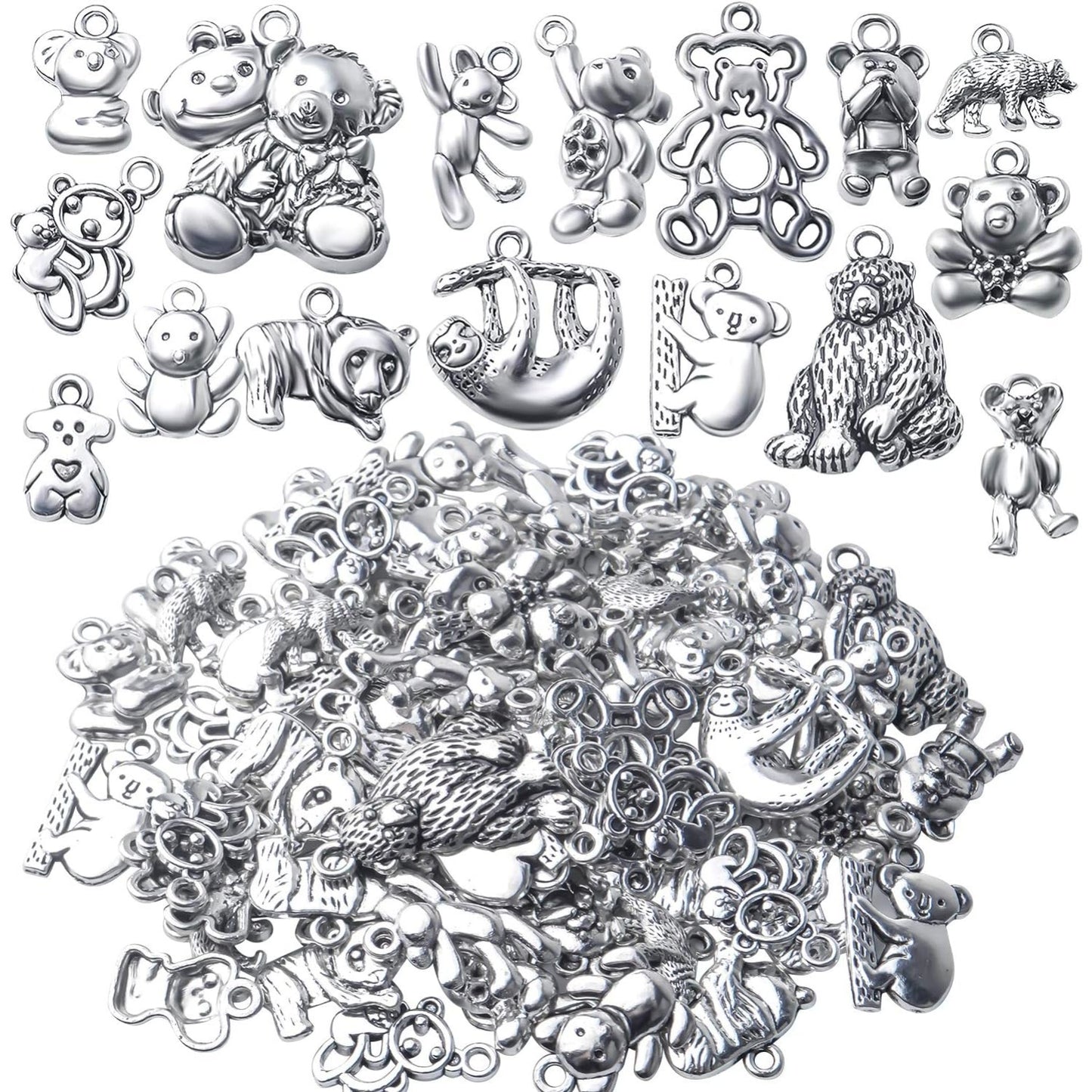 100g Antique Silver Bear Charms Alloy Animal Charms Teddy Bear Charm Pendants for DIY Bracelet Necklace Jewelry Findings Making Accessories