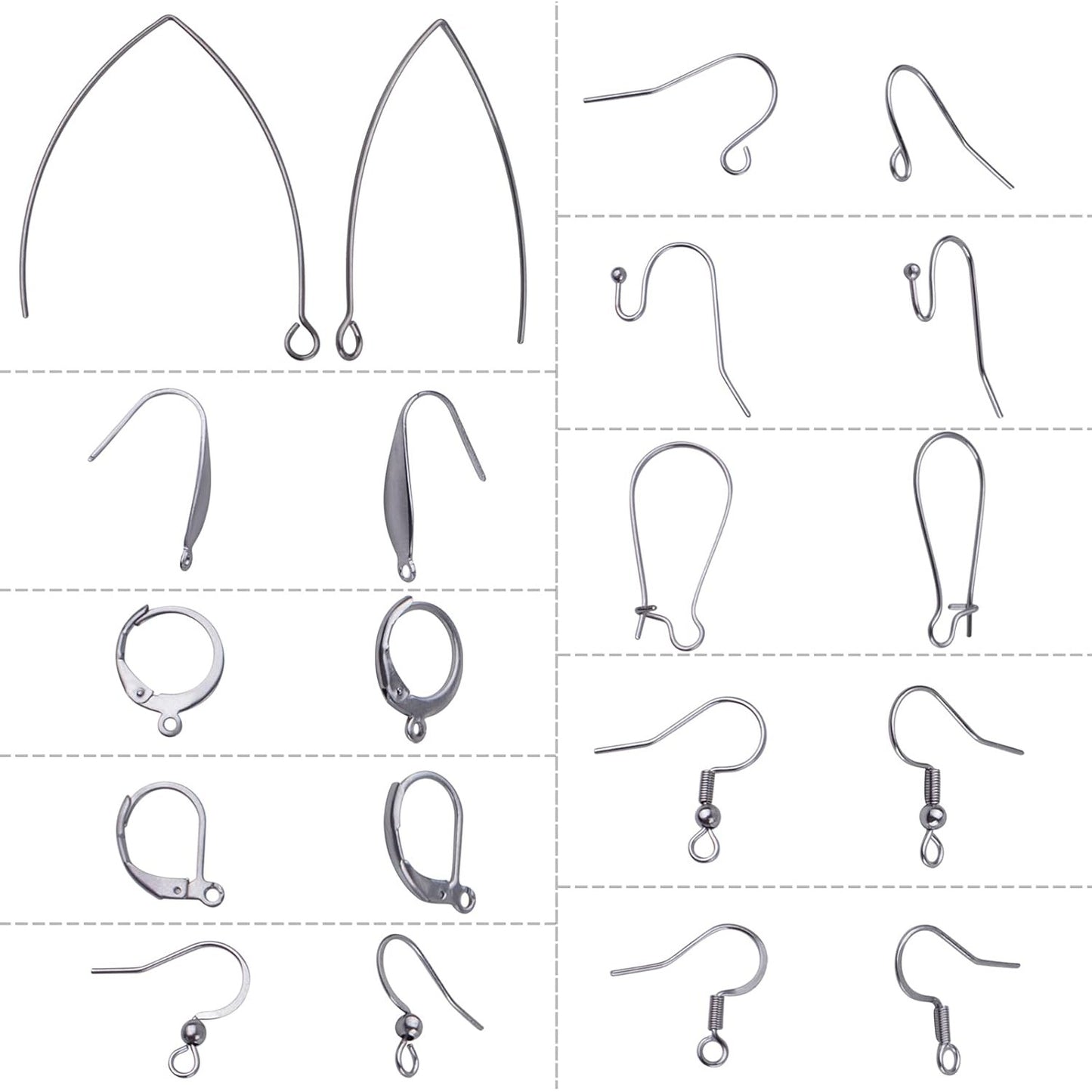100pcs Stainless Steel Earring Hooks Set Round French Hooks Ear Wire with Ball Hypoallergenic Fish Hook Earwires Jewelry DIY Earrings Making for Women, 10 Styles