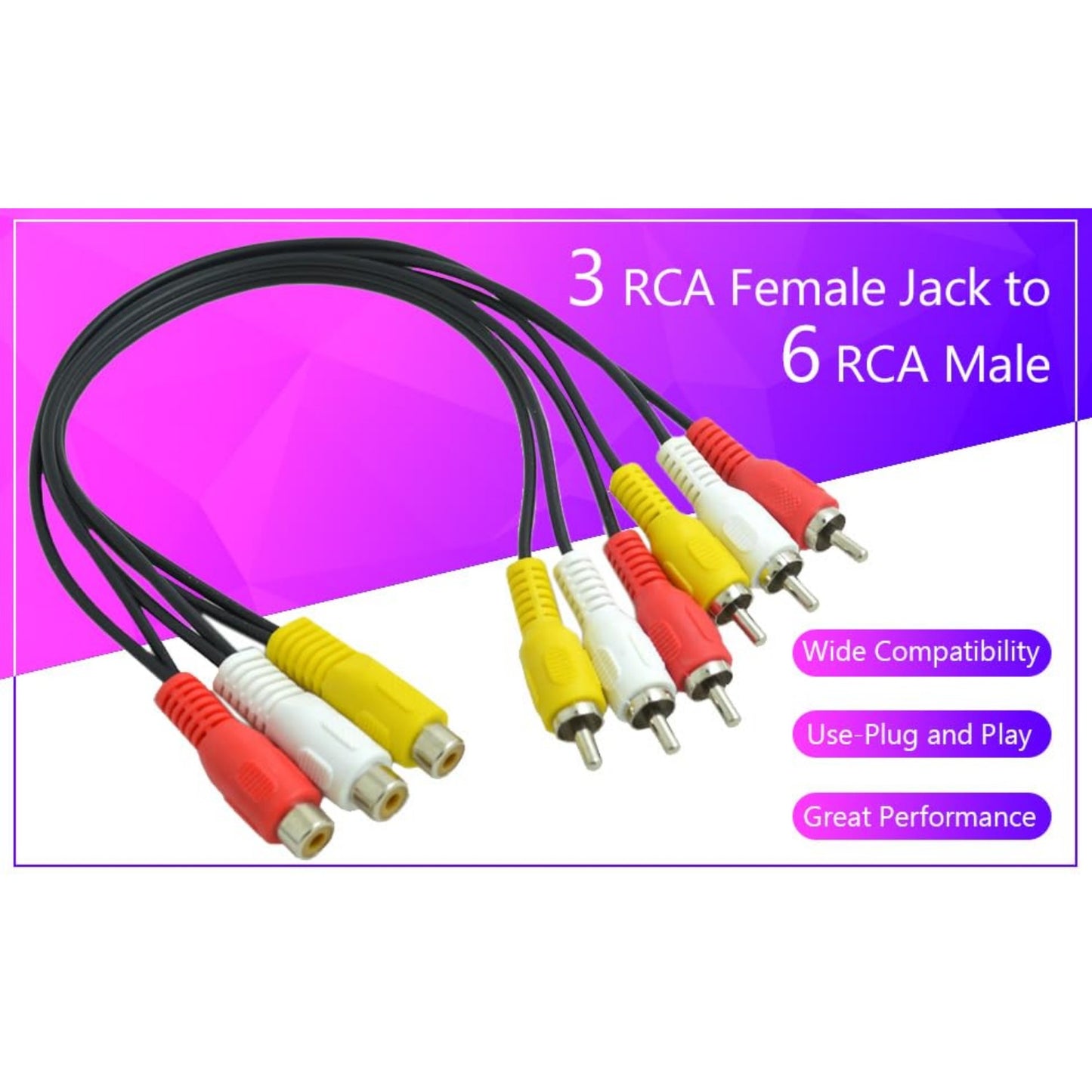 BronaGrand 3 RCA Female Jack to 6 RCA Male Plug Splitter Audio Video Av Adapter Cable 12inch