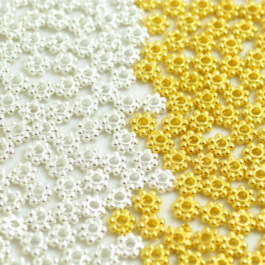 BronaGrand 500pcs Metal Daisy Spacer Beads 4mm for DIY Jewelry Making,Gold and Silver