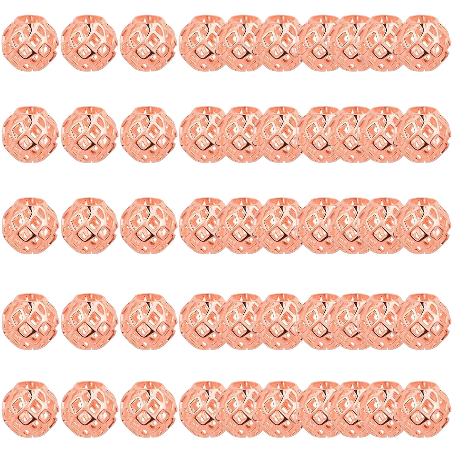 50pcs 8 mm Round Hollow Spacer Beads Brass Filigree Hollow Out Large Hole Loose Ball Beads with a Box for DIY Bracelet Necklace Earrings Jewelry Making, 5 Colors, Hole: 4 mm