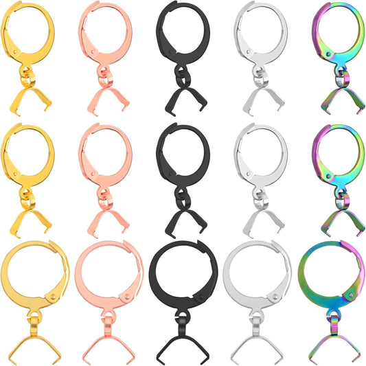 20pcs Stainless Steel Round Earring Hooks Hypoallergenic Leverback Ear Wires Hooks with Pinch Bail Clasps Earring Components for DIY Dangle Jewelry Making Supplies, 5 Colors