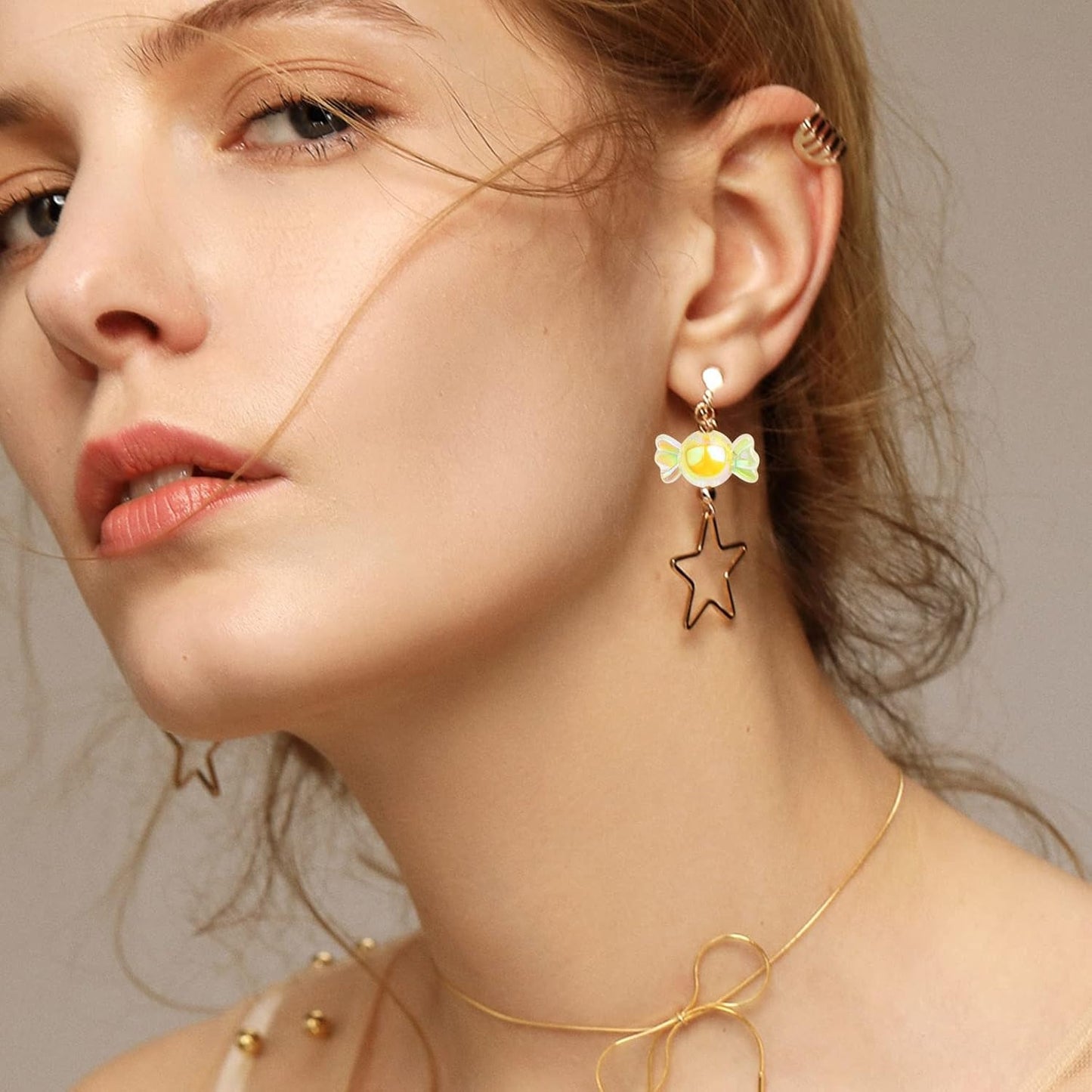 120 Gram (About 90pcs) Acrylic Candy Bow Beads Mixed Colors Cute Candy Shape Beads Shiny Kawaii Charm Beads Embellishments for DIY Hairband Bracelets Necklaces Jewelry Making