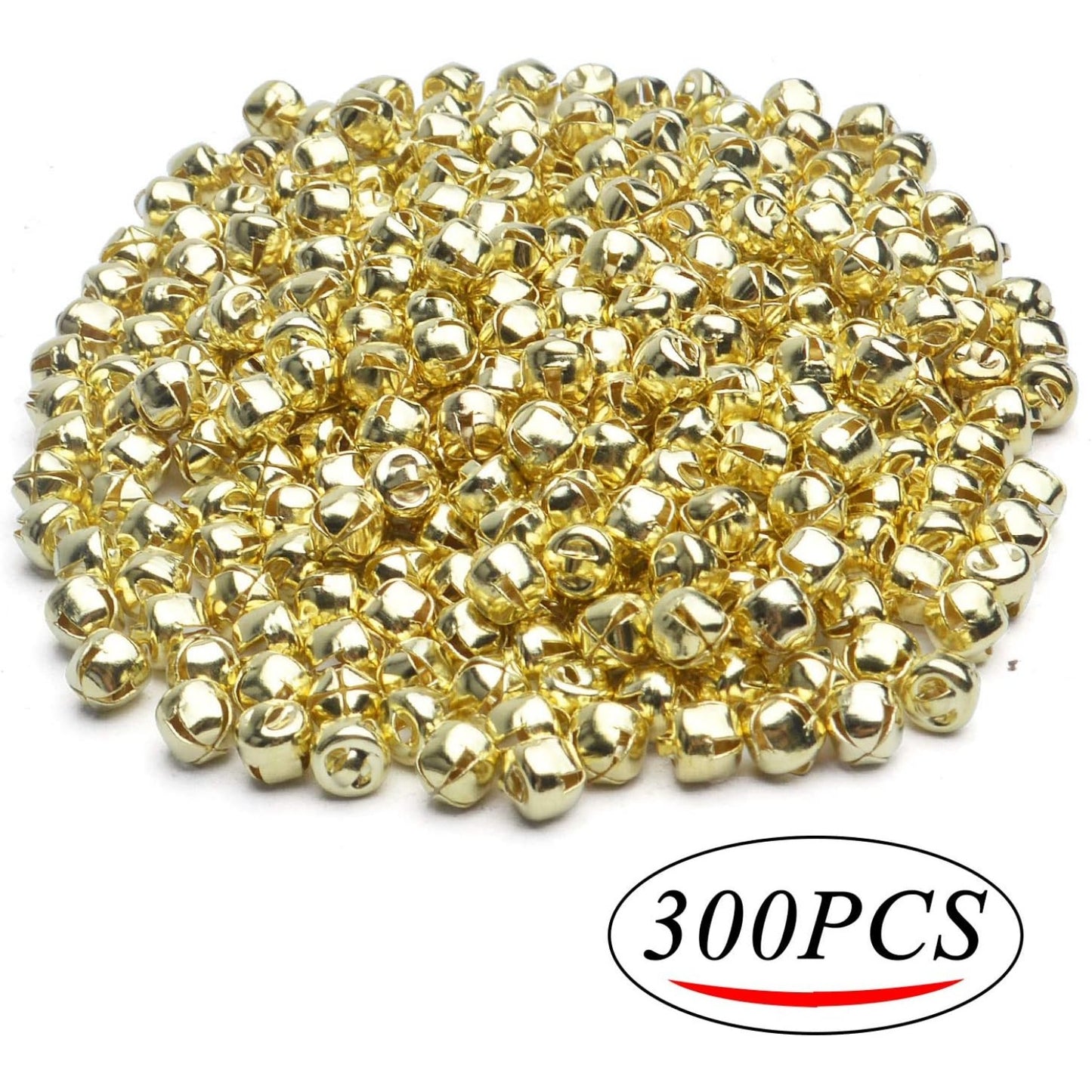 BronaGrand 300pcs Jingle Bells,6mm Craft Bells Bulk DIY Bells for Christmas Festival Decoration Home Decoration,Gold