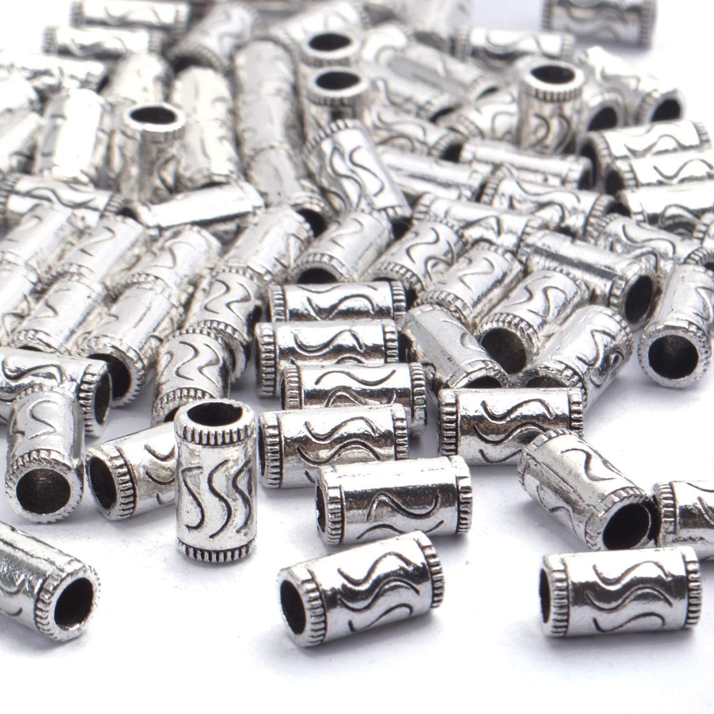 100pcs Tibetan Silver Spacer Beads Alloy Tube Metal Spacers European Large Hole Beads Charms for DIY Necklace Bracelets