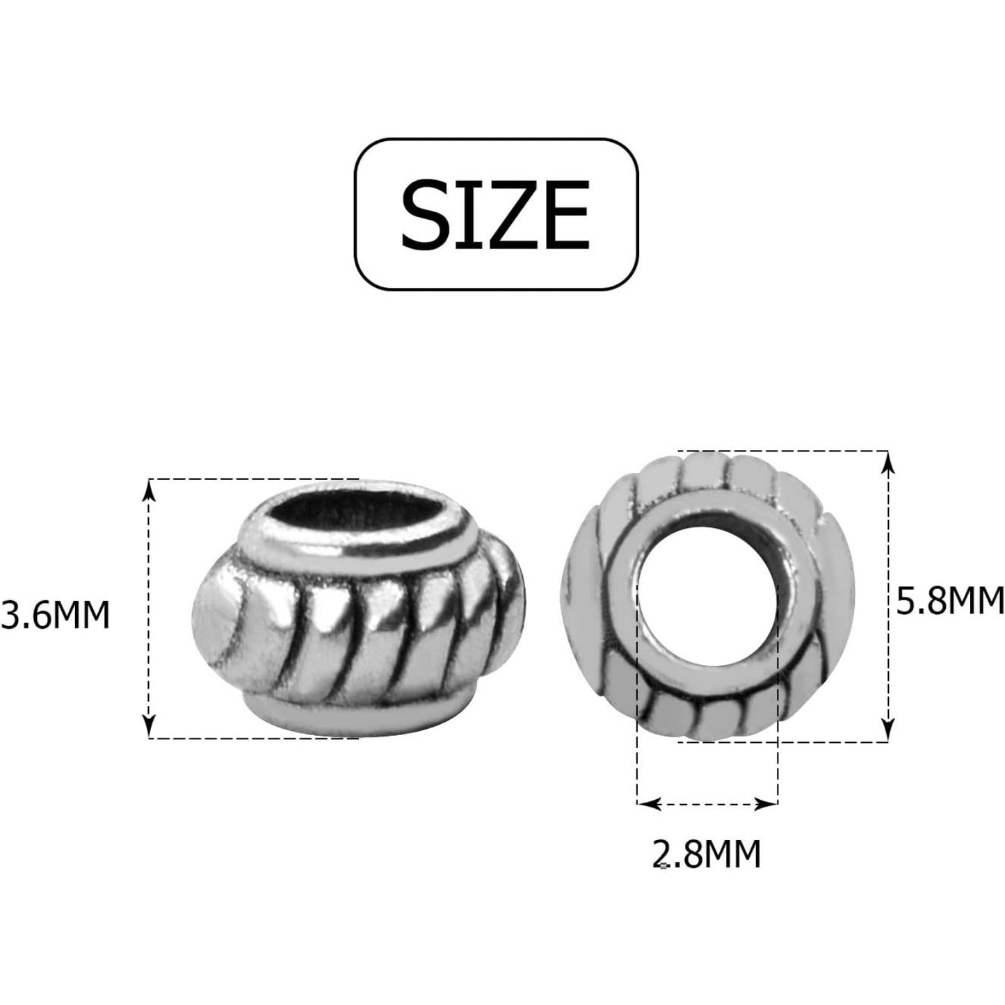 100pcs Silver Spacer Beads Round Tibetan Alloy Spacers Loose Spacer Bead for Necklace Bracelet Crafts,5.8 * 3.6mm
