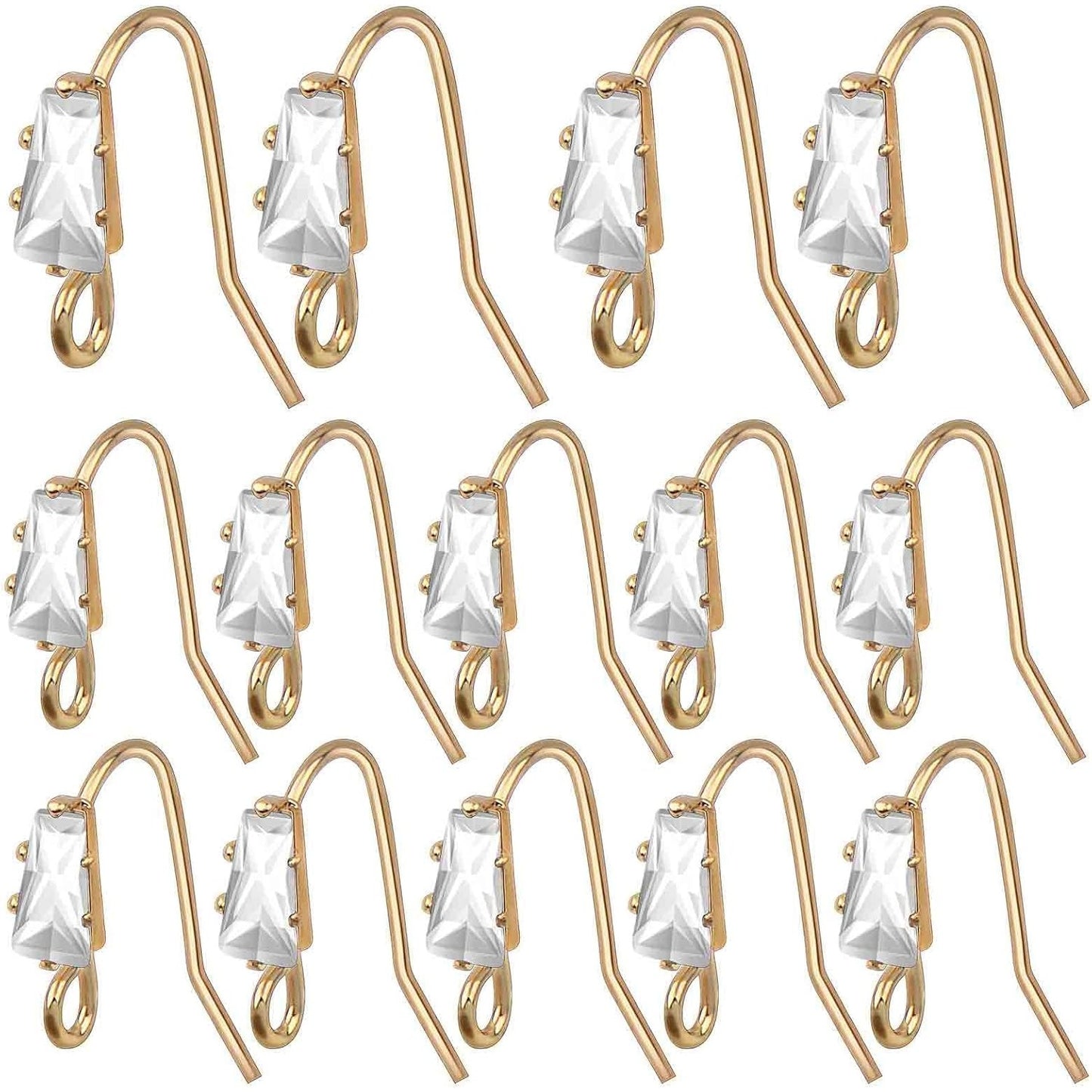 16pcs French Earring Hooks Ear Wire Hooks Hypo-allergenic Earring with Rhinestone Jewelry Earring Hook and A Box for Jewelry Making and DIY Earring Making