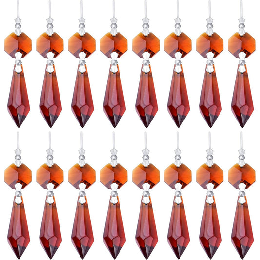 20pcs Crystal Icicle Prisms Chandelier Replacement Drop Pendants Octagon Crystal Glass Tip Beads for Wedding Christmas Curtain Lamp Decoration, Amber, 35 mm
