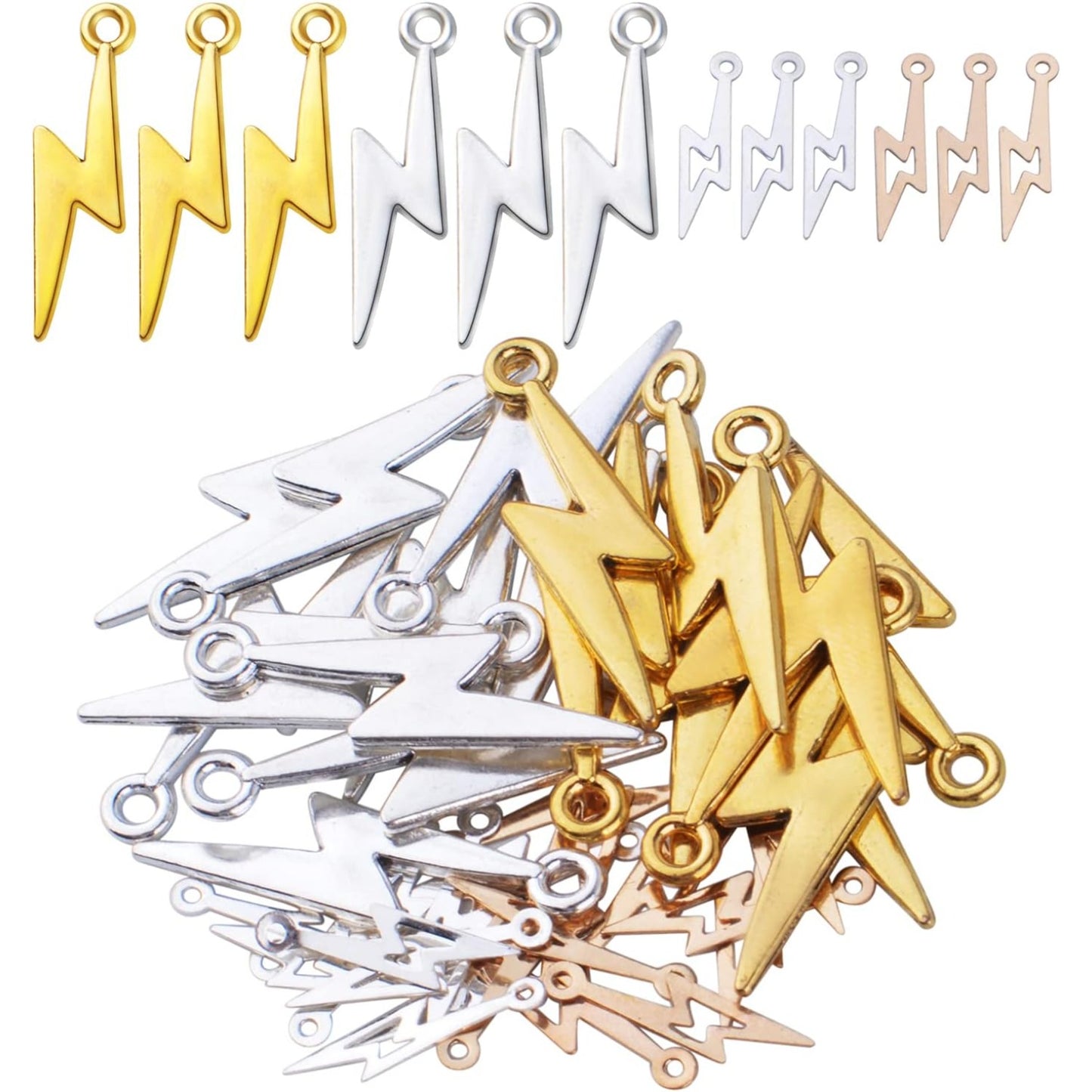 Lightning Bolt Charm Pendants, 40pcs Flash Lightning Charms Alloy Celestial Dangle Charms for Jewelry DIY Necklace Earrings Bracelet Making and Crafting, 4 Colors