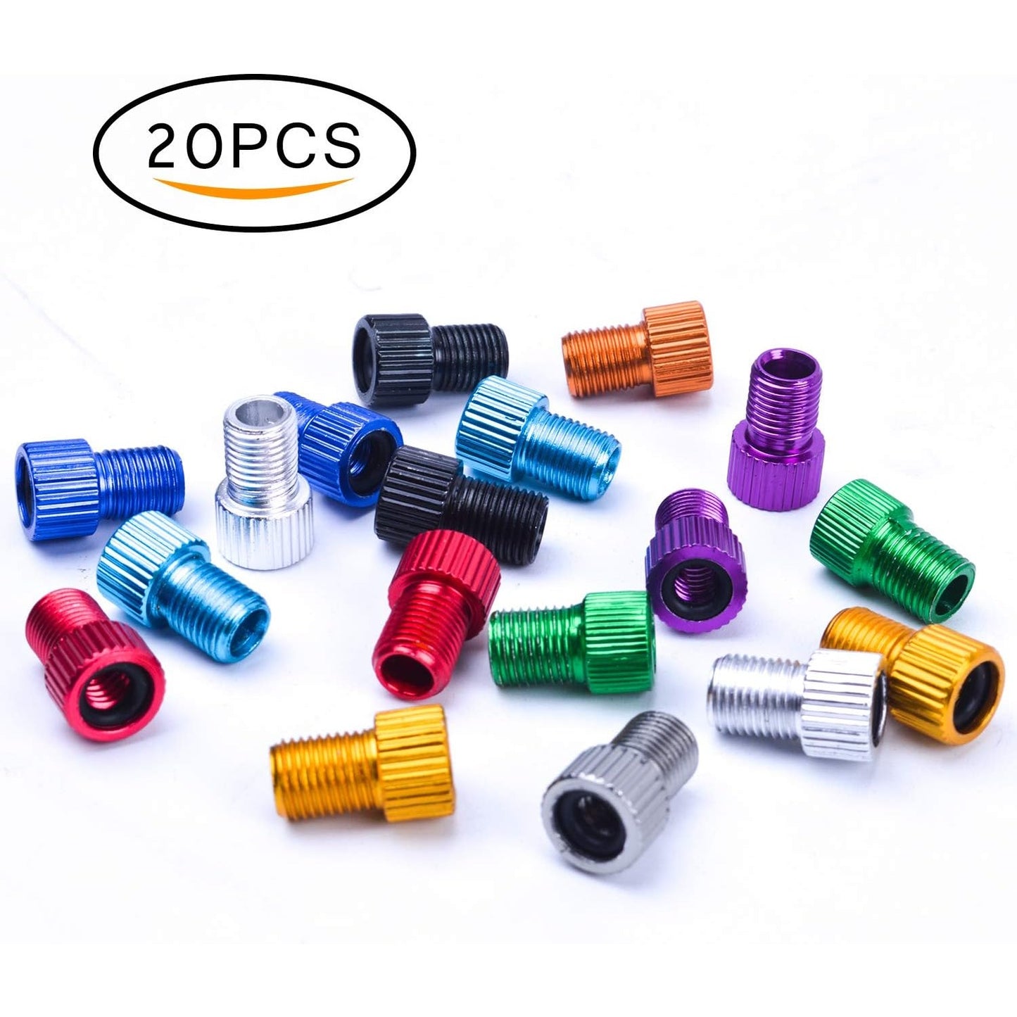 20pcs Bike Valve Adapters,10 Colors Metal Presta Valve Adapter Bicycle Bike Tube Pump Air Compressor Tools-French/UK to US
