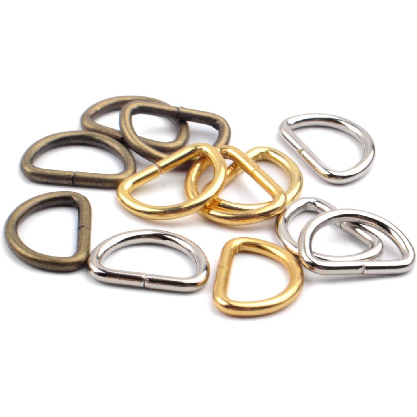120 Pieces 1/2inch Metal D Ring Buckles D-Ring Loop for Handbag Purse Clothes DIY Accessories,3 Colors