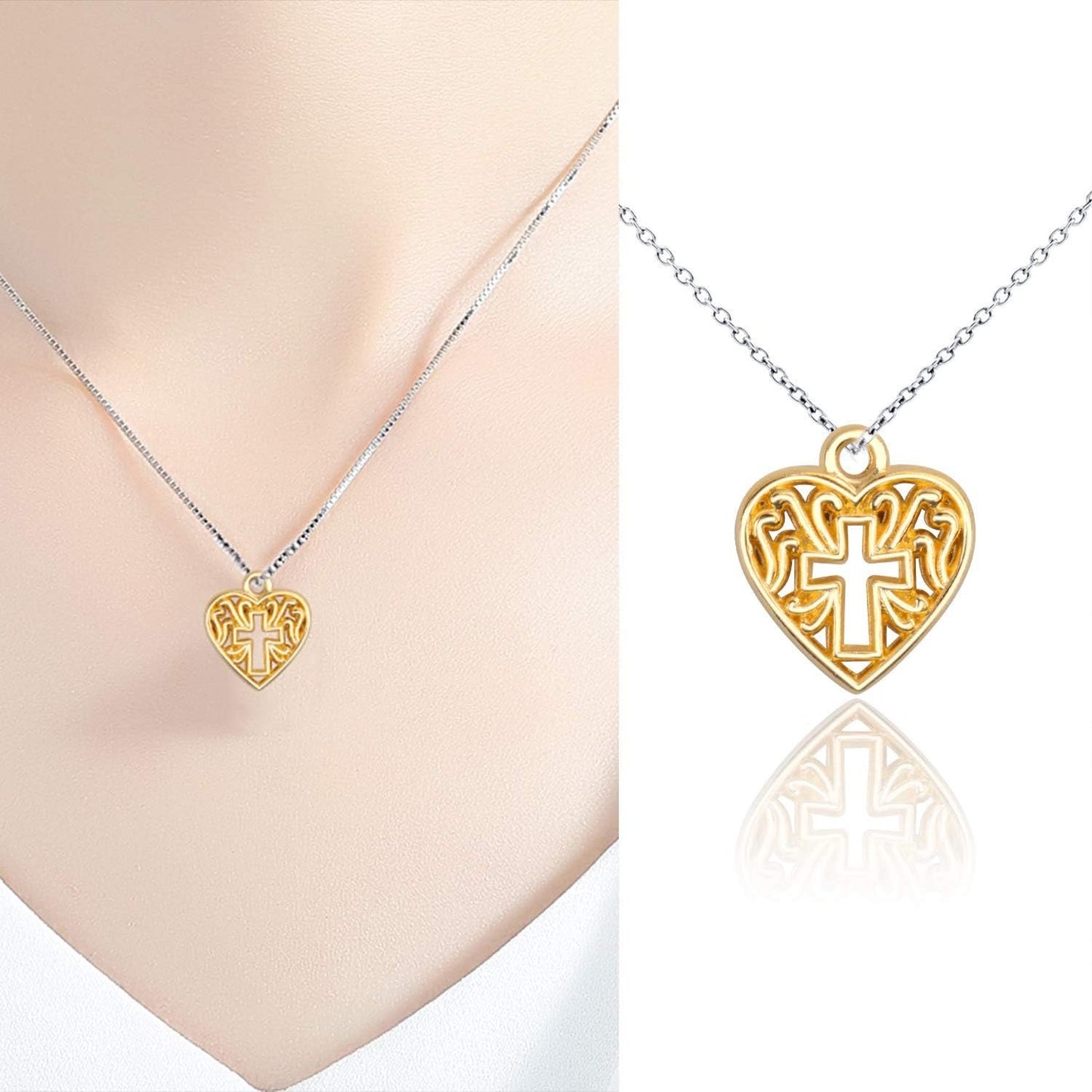 Heart Cross Charms, 50 Pieces Alloy Metal Love Heart with Cross Charms Pendants for Making Bracelet Necklace - Antique Silver