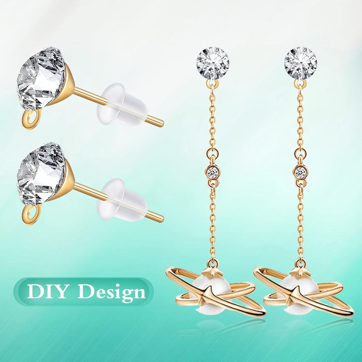 100 Pieces 6 mm 2 Colors Rhinestone Earring Studs Metal Earring Posts with Loop and 100 Pieces Clear Bullet Earring Backs for DIY Dangle Jewelry Making Supplies