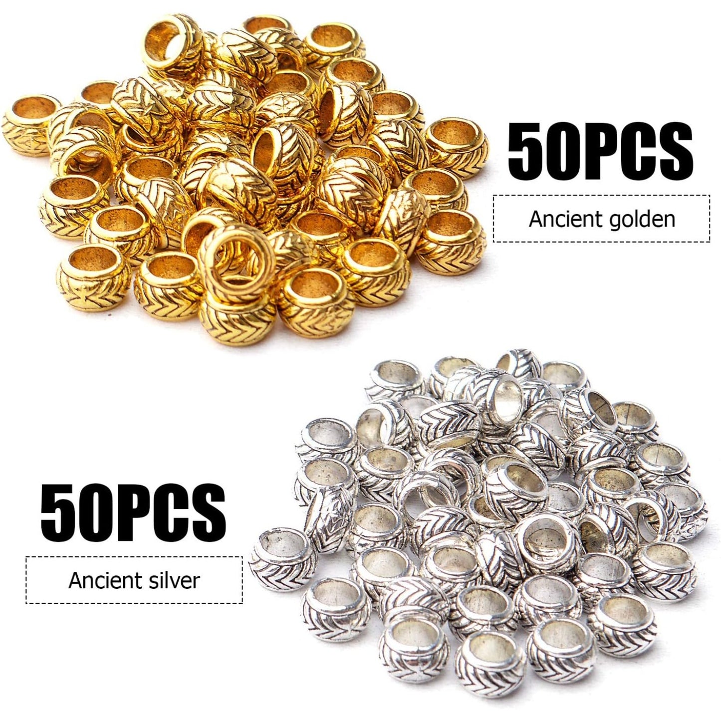 100pcs Tibetan Alloy Large Hole Rondelle Spacer Beads European Tube Spacers Column Loose Beads Jewelry Beads Spacers for Bracelet DIY Jewelry Making(7.5×4.5mm, Hole:4.5mm)