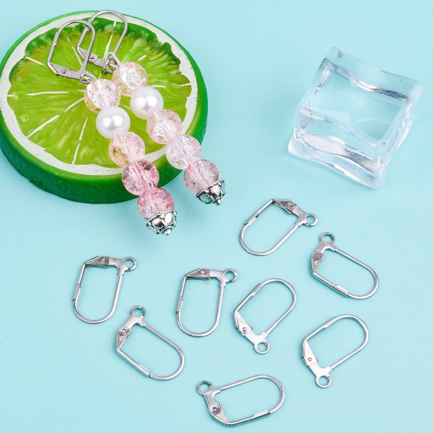 50 Pieces (25 Pair) Stainless Steel Leverback Earrings Round French Hook Earwires Findings with Open Loop for Earring Making - 13 x 15 mm