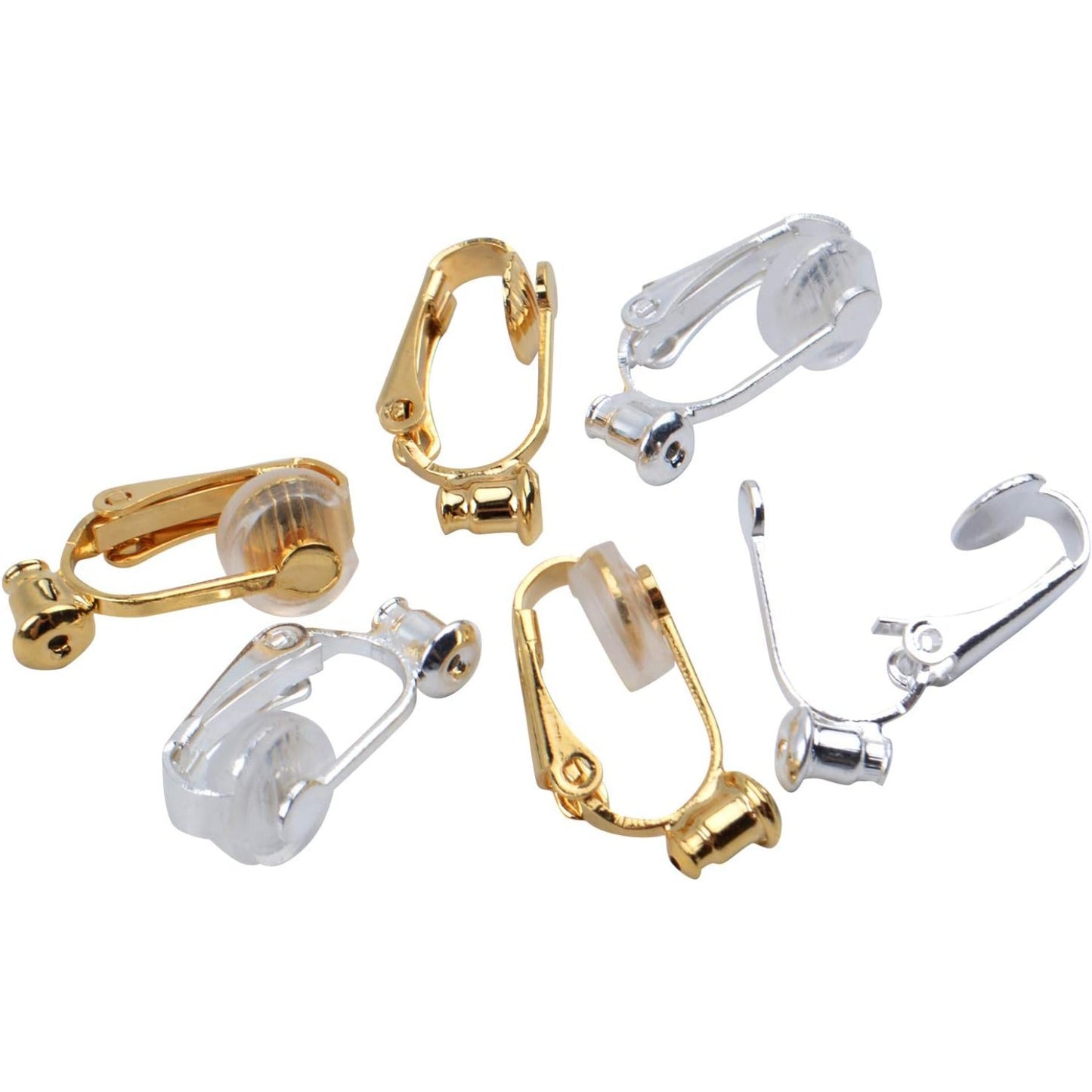 Clip-On Earring Converters - 12 Non-Pierced Earring Clips, Silicone Pads for Jewellery Making - Silver and Gold