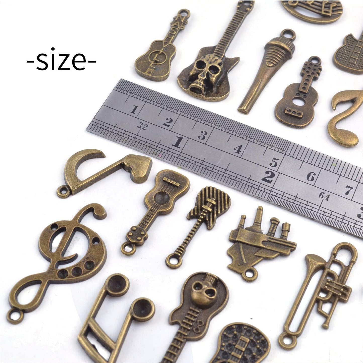 100 Gram Antique Bronze Mixed Music Charms Collection Vintage Alloy Musiccal Instrument Notes Dangle Pendants Craft Supplies for DIY Necklace Earrings Jewelry Making