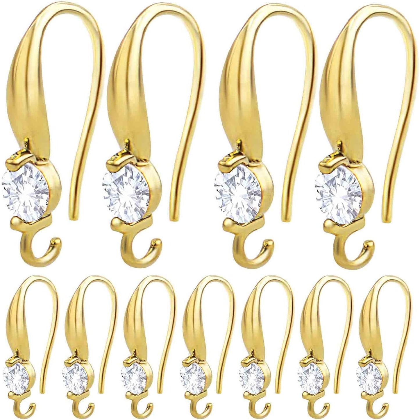 12pcs Silver Plated Rhinestone Earring Hooks Brass Ear Wire Fish Hooks with Open Loop Round Rhinestone Earring Components for Women DIY Earrings Jewelry Making