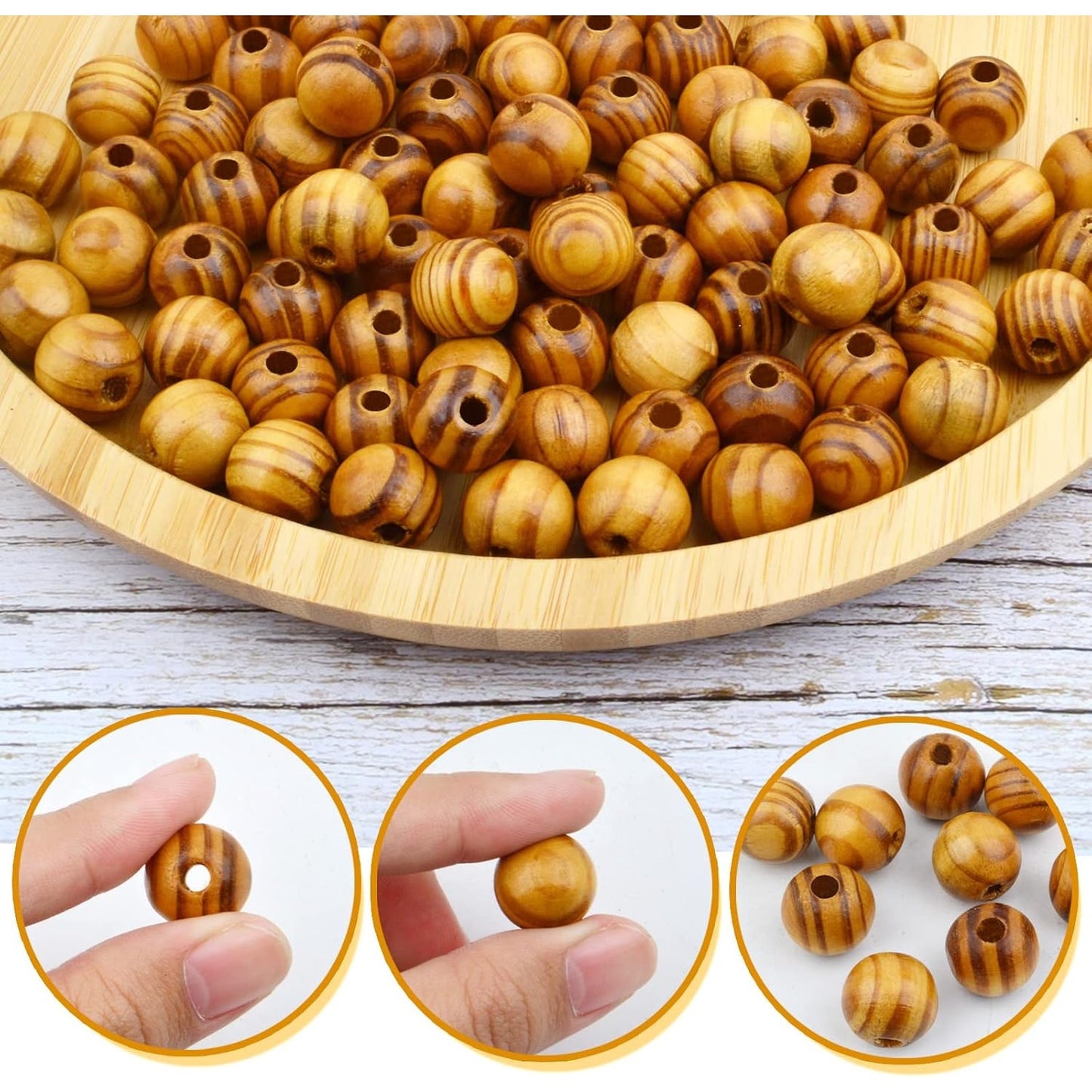 100pcs 14mm Round Natural Wood Macrame Beads - Wooden Loose Craft Spacer Beads for DIY Bracelet Jewelry Making Decoration
