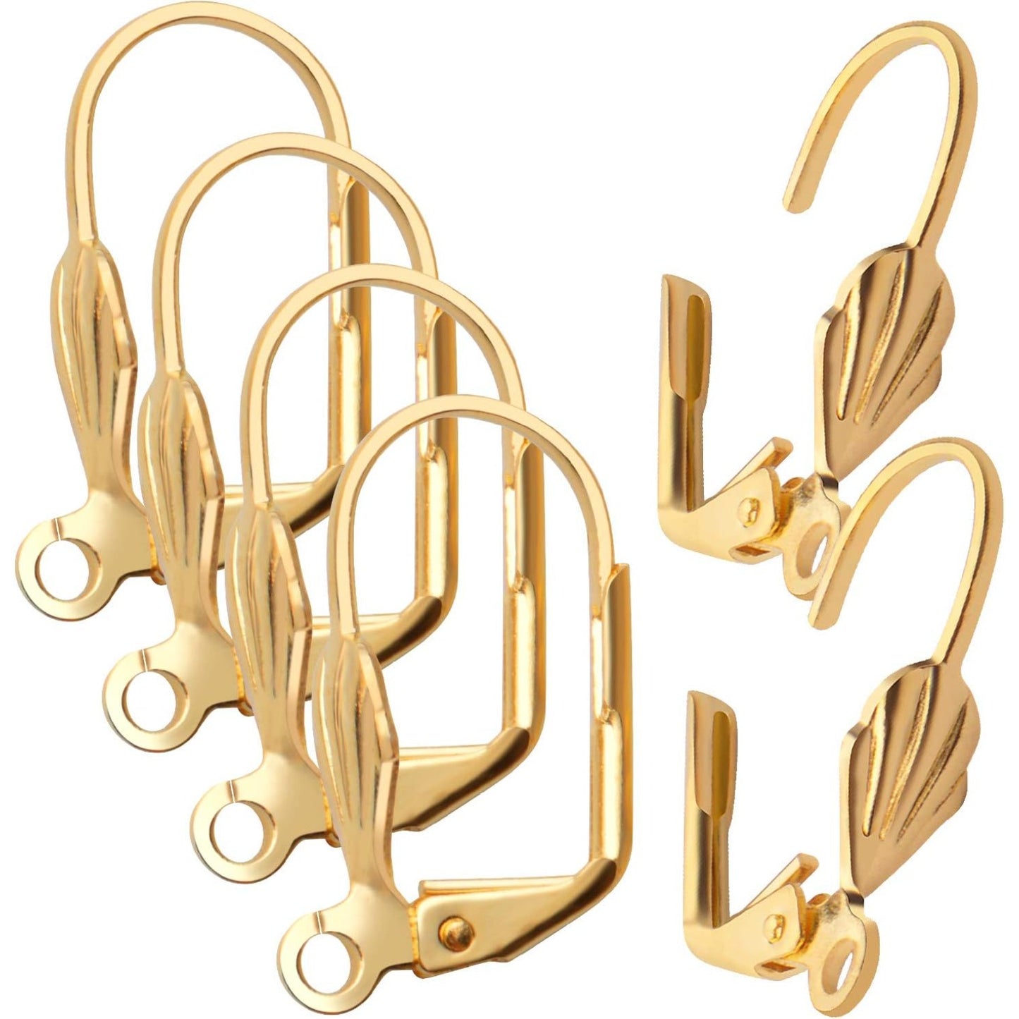Hypoallergenic Earring Hooks, 100pcs Brass Leverback Shell Earrings French Hook Ear Wire with Open Loop for Jewelry Making, 2 Colors