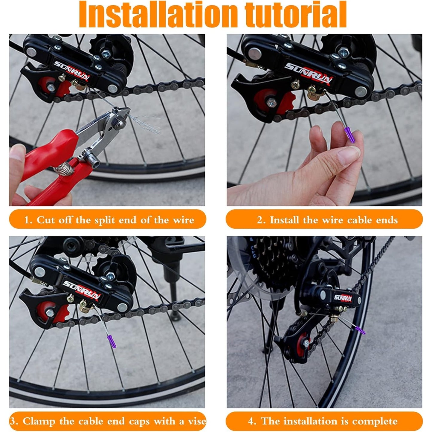 100pcs Aluminum Alloy Cable Ends Caps Cycling Cable Tips Crimps Bikes Brake End Covers Shifter Cable Ends with A Box for Road Bike and Mountain Bicycle, Purple