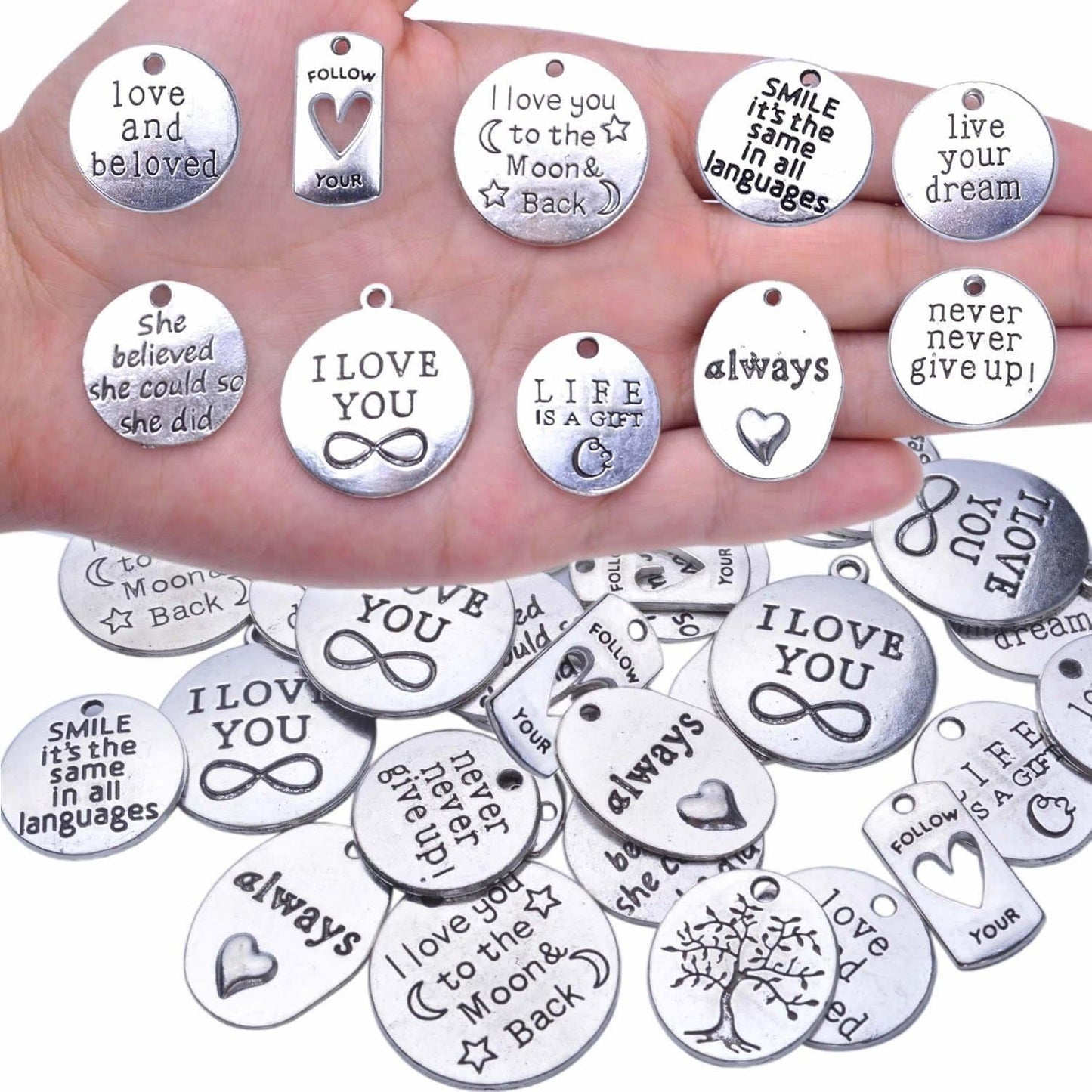 40pcs Inspiration Words Charms Craft Supplies Beads Charms Pendants for Crafting, Jewelry Findings Making Accessory For DIY Necklace Bracelet