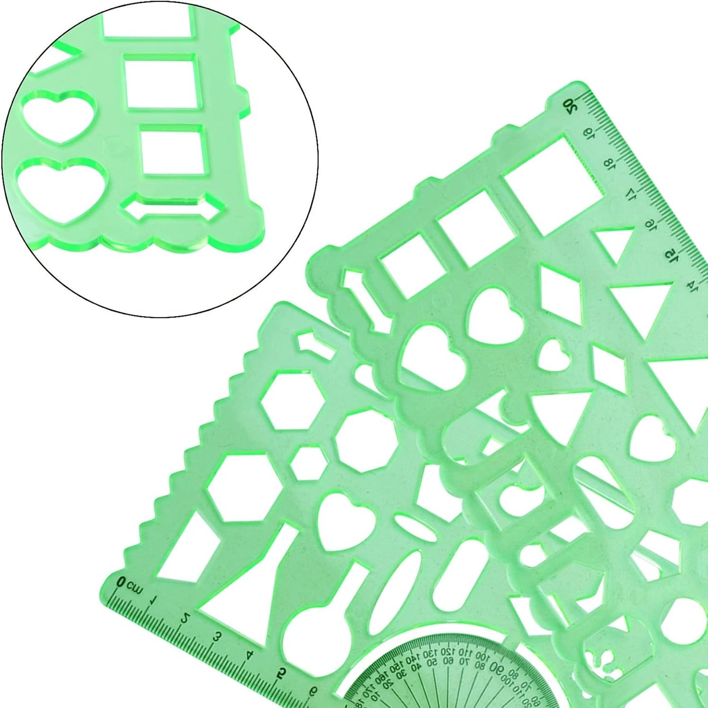 2pcs Plastic Drawing Templates Geometric Rulers Polygon Triangle Circle Painting Pattern for Office and School