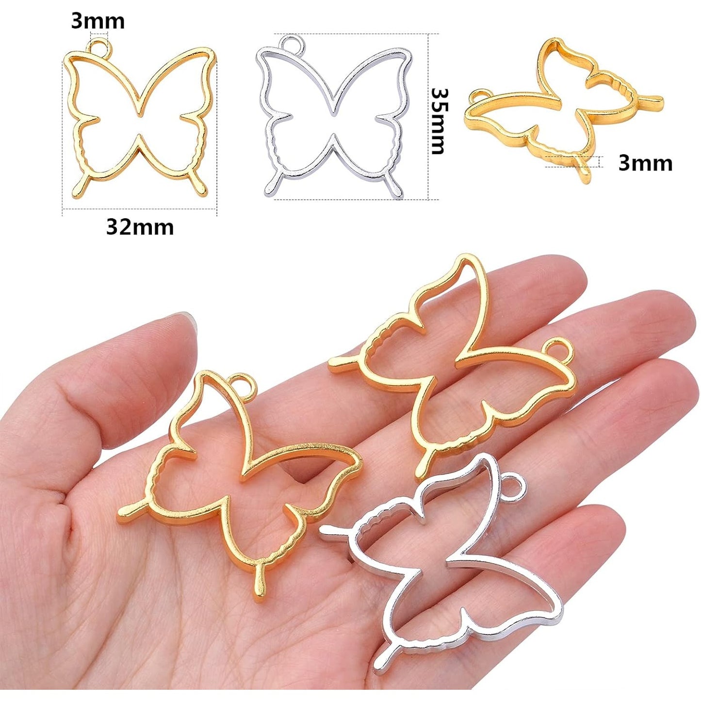 20pcs Butterfly Open Back Bezel Pendant Charm Resin Molds Hollow Frame Pendants for DIY Pressed Flower Crafts Jewelry Making Accessories
