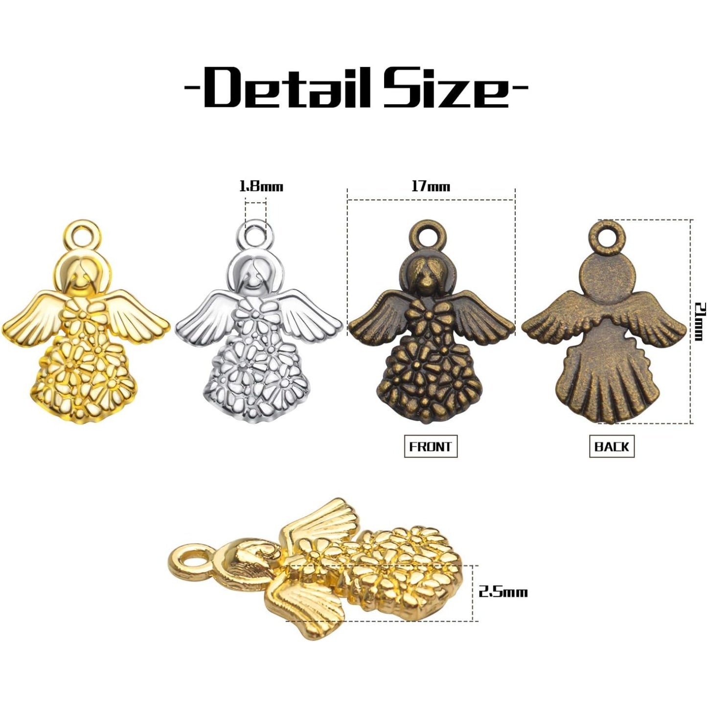 Angel Charms Pendant, 60pcs Tibetan Guardian Angel Charms Antique Alloy Angel Fairy Pendant Crafts Supplies for Necklace Bracelet Jewellery Making, Antique Bronze, Antique Silver, Golden