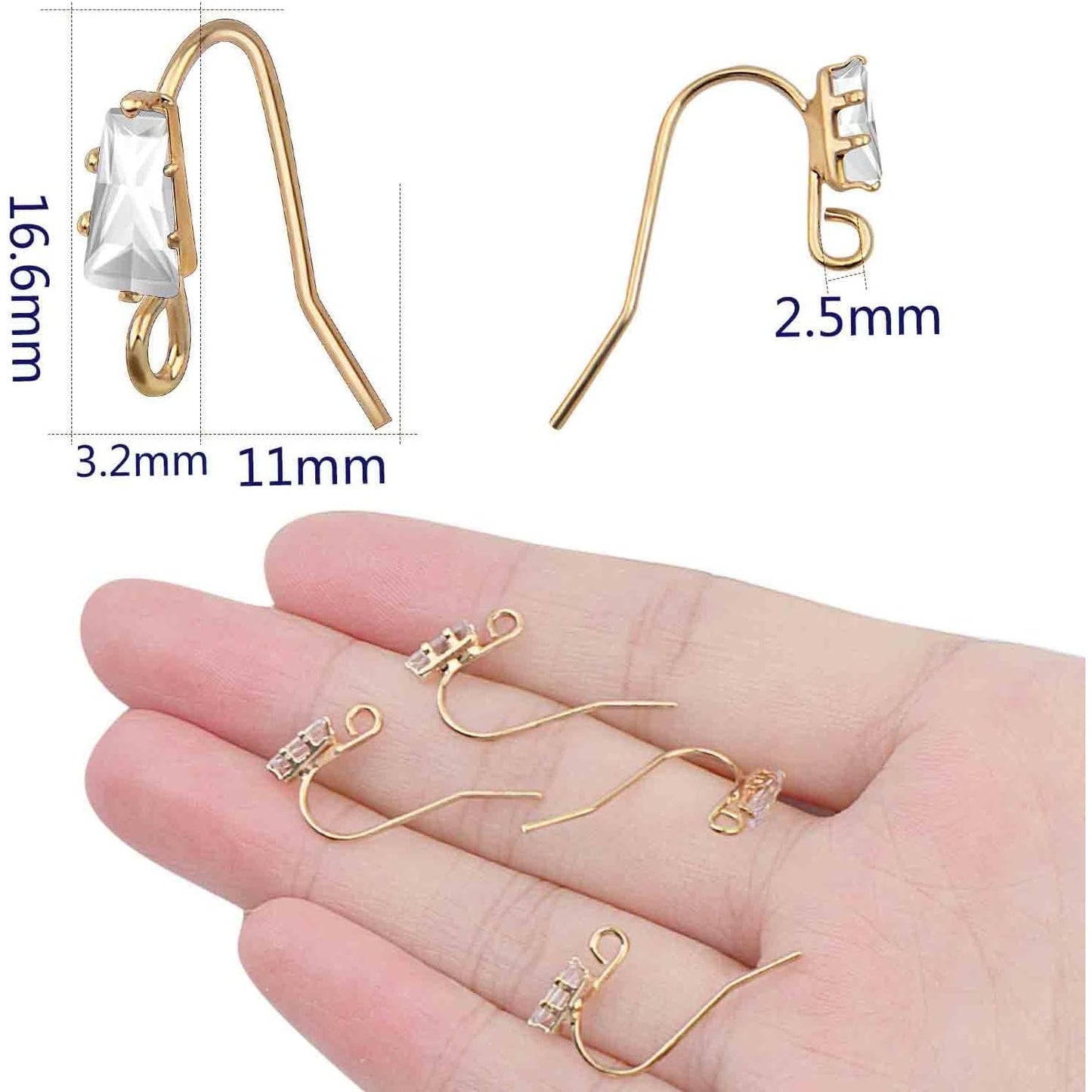 16pcs French Earring Hooks Ear Wire Hooks Hypo-allergenic Earring with Rhinestone Jewelry Earring Hook and A Box for Jewelry Making and DIY Earring Making