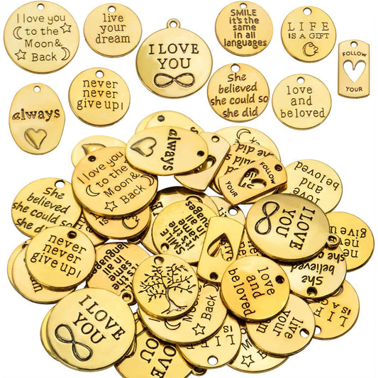 40pcs Inspiration Words Charms Craft Supplies Beads Charms Pendants for Crafting, Jewelry Findings Making Accessory For DIY Necklace Bracelet,Antique Gold
