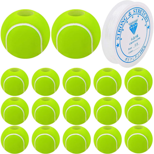 120pcs Tennis Spacer Beads Acrylic Tennis Sport Pony Beads with A Roll Crystal Wire Jewelry Findings Accessories for DIY Necklace Bracelet Keychain Crafts Decoration