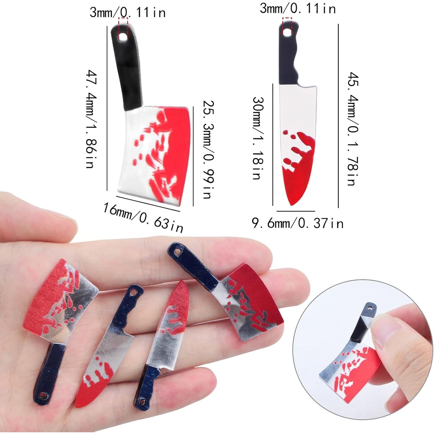 12 Pieces Halloween Knife Charms Acrylic Horror Knife Shape Pendant Sharp Pointed Knife Dangle Charms for Bracelet Keychain Jewelry Making Halloween Party Decor, 2 Styles