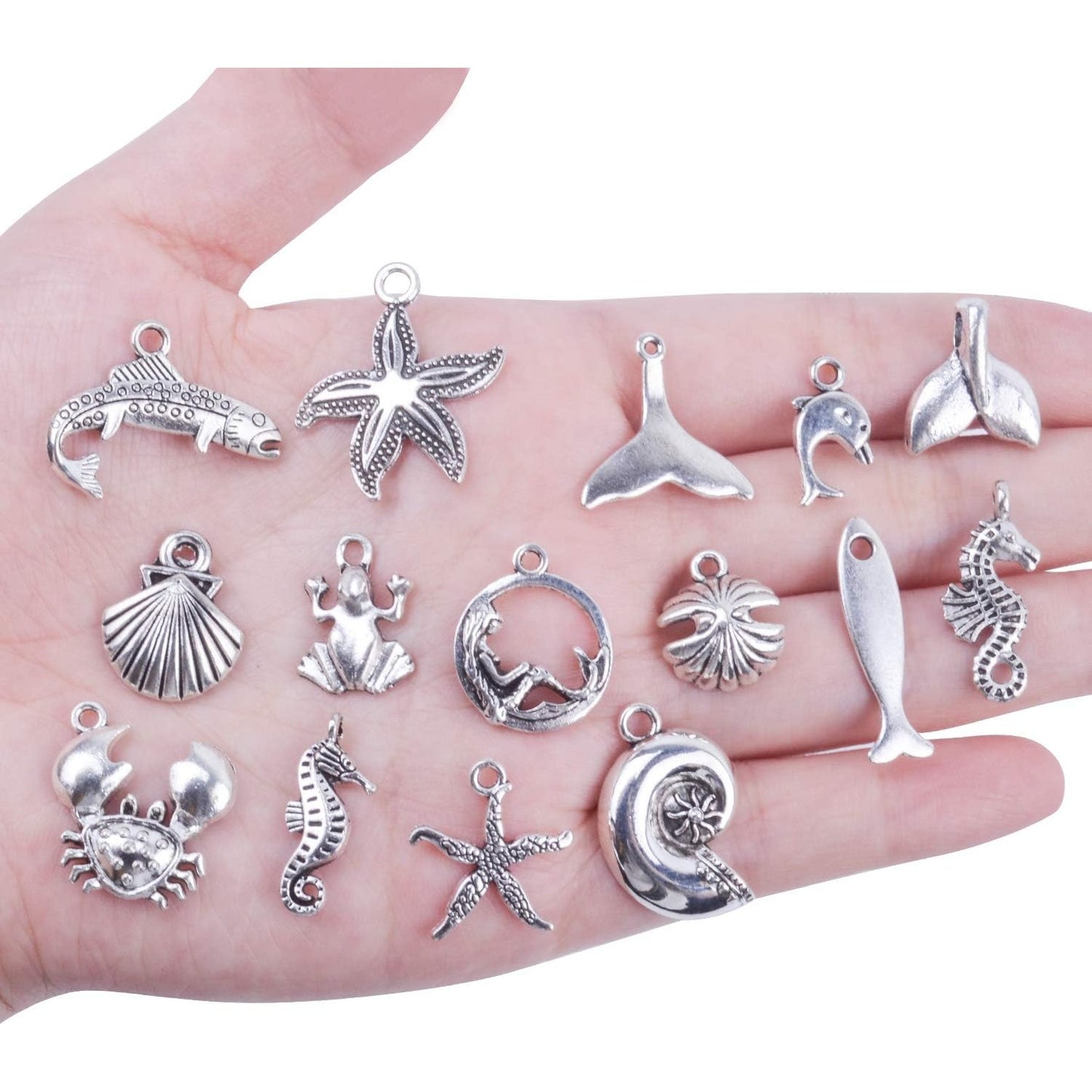 40 Pieces Mixed Antique Silver DIY Ocean Fish & Sea Creatures Charms Pendants for Making Bracelet and Necklace