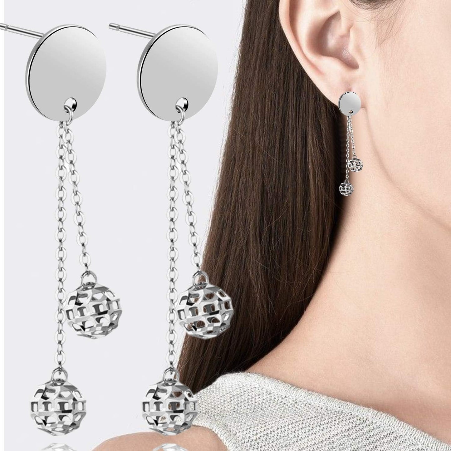 60pcs 8mm/10mm/12mm Stainless Steel Round Earring Studs Blank Earring Posts with Loop and 60pcs Earring Backs for Earring Making,Silver
