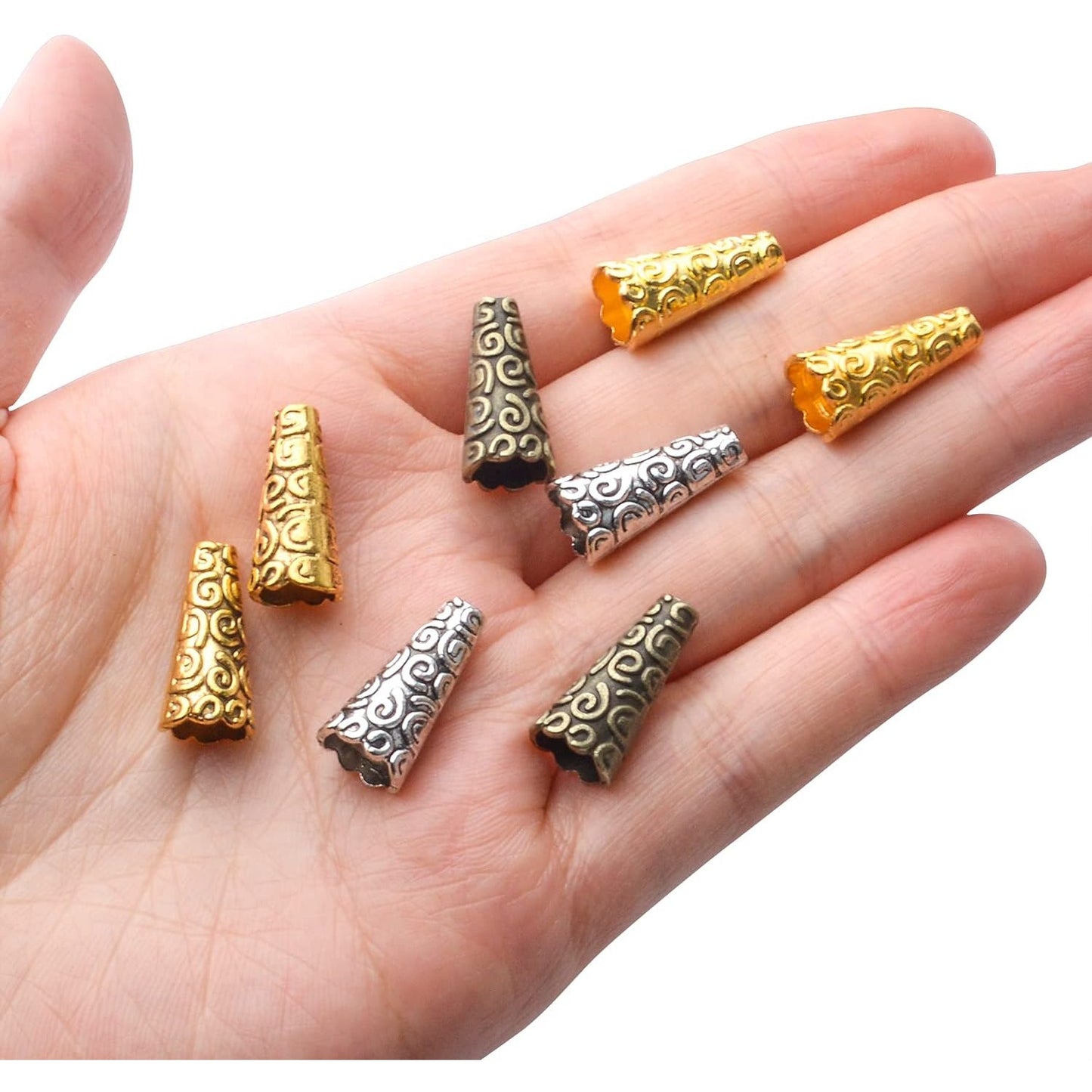 100pcs Cone Bead End Caps Alloy Tibetan Bead Caps Tassel End Cap for DIY Jewelry Making Crafts,4 Colors