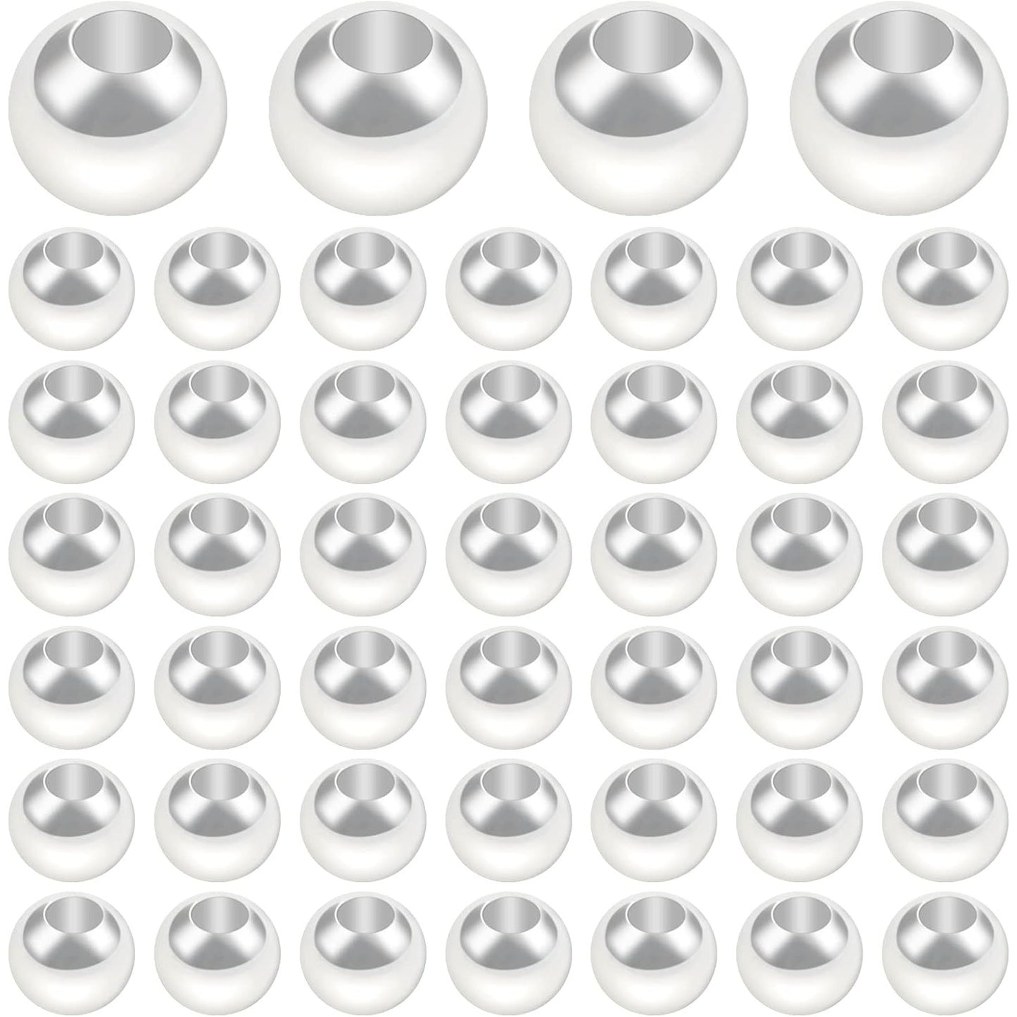 50pcs 3 mm 925 Sterling Silver Seamless Smooth Round Ball Spacer Beads Hypoallergenic Tiny Rondelle Loose Beads with A Box for DIY Necklace Bracelet Jewelry Making Findings