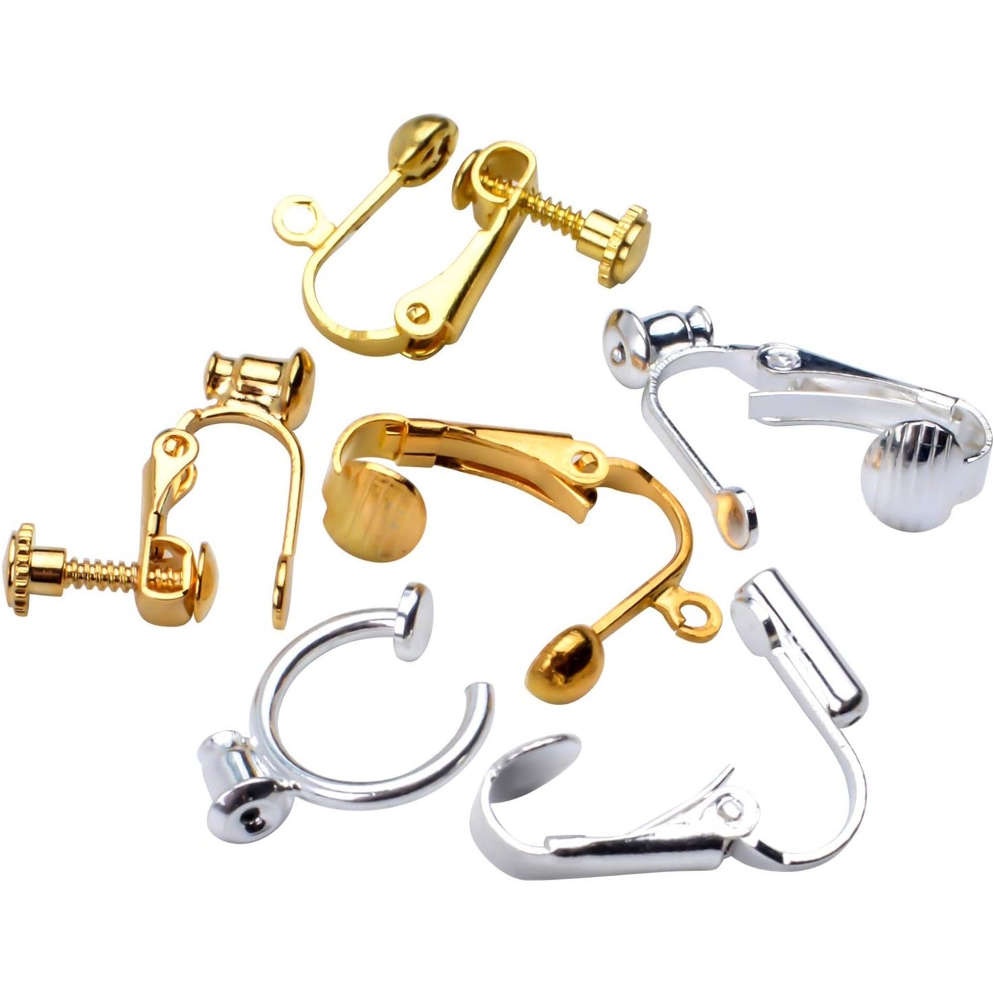 Clip-on Earring Findings,12 Pairs 6 Styles Earring Converters Components for Non Pierced Ears for Jewelry Making, Golden & Silver