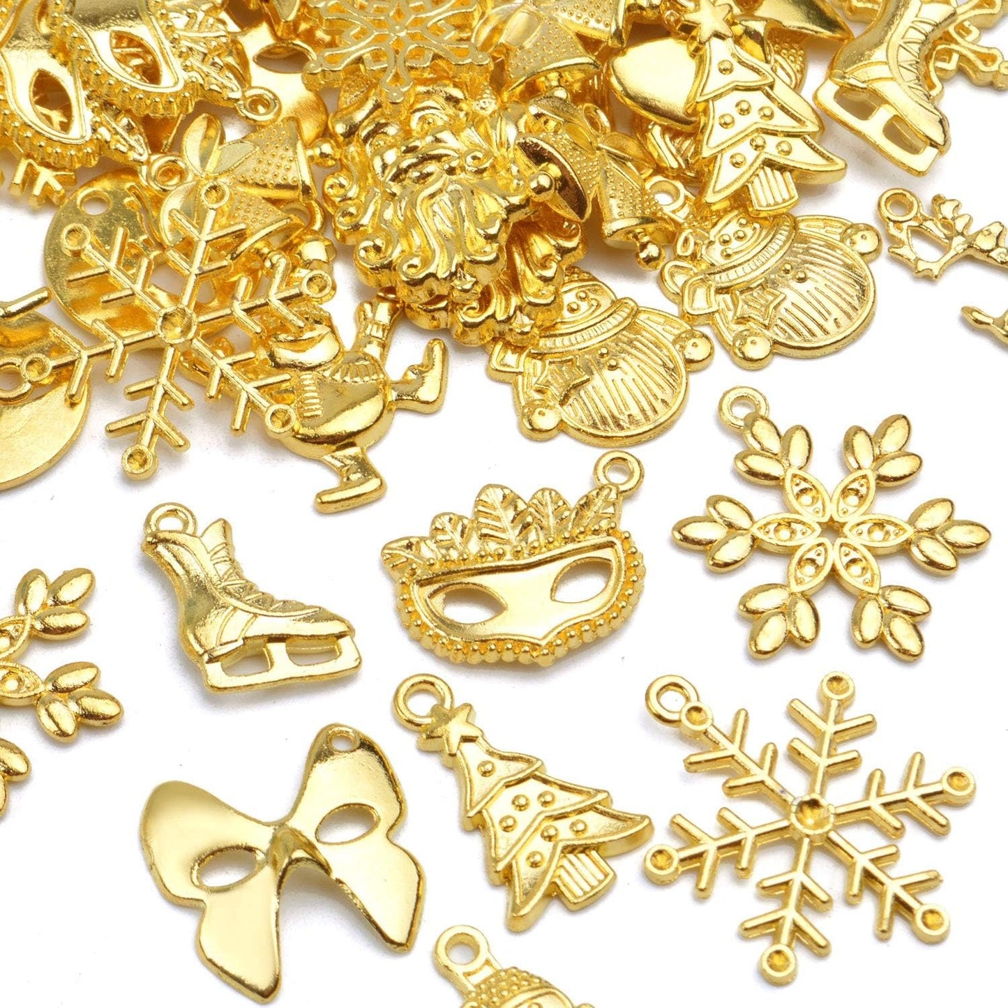 Christmas Charms Pendants,100 Gram(40-70 pieces) Alloy Pendants Mixed Styles for Crafting Jewelry Making Accessory DIY Necklace,Gold