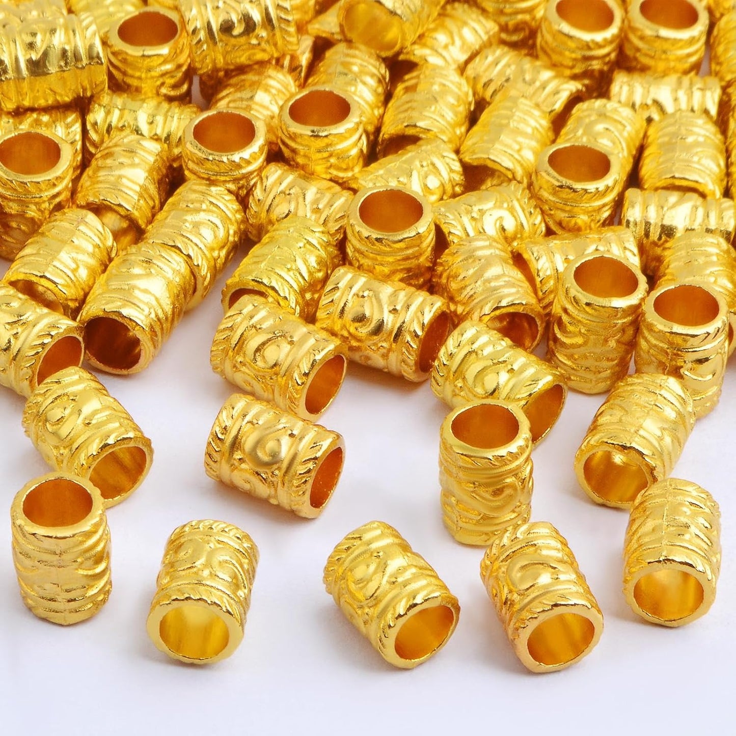 100pcs European Large Hole Tube Spacer Beads Alloy Column Barrel Loose Beads Bulk Metal Spacers Handmade Accessories for DIY Bracelet Jewelry Making Supplies Decor, Bright Golden