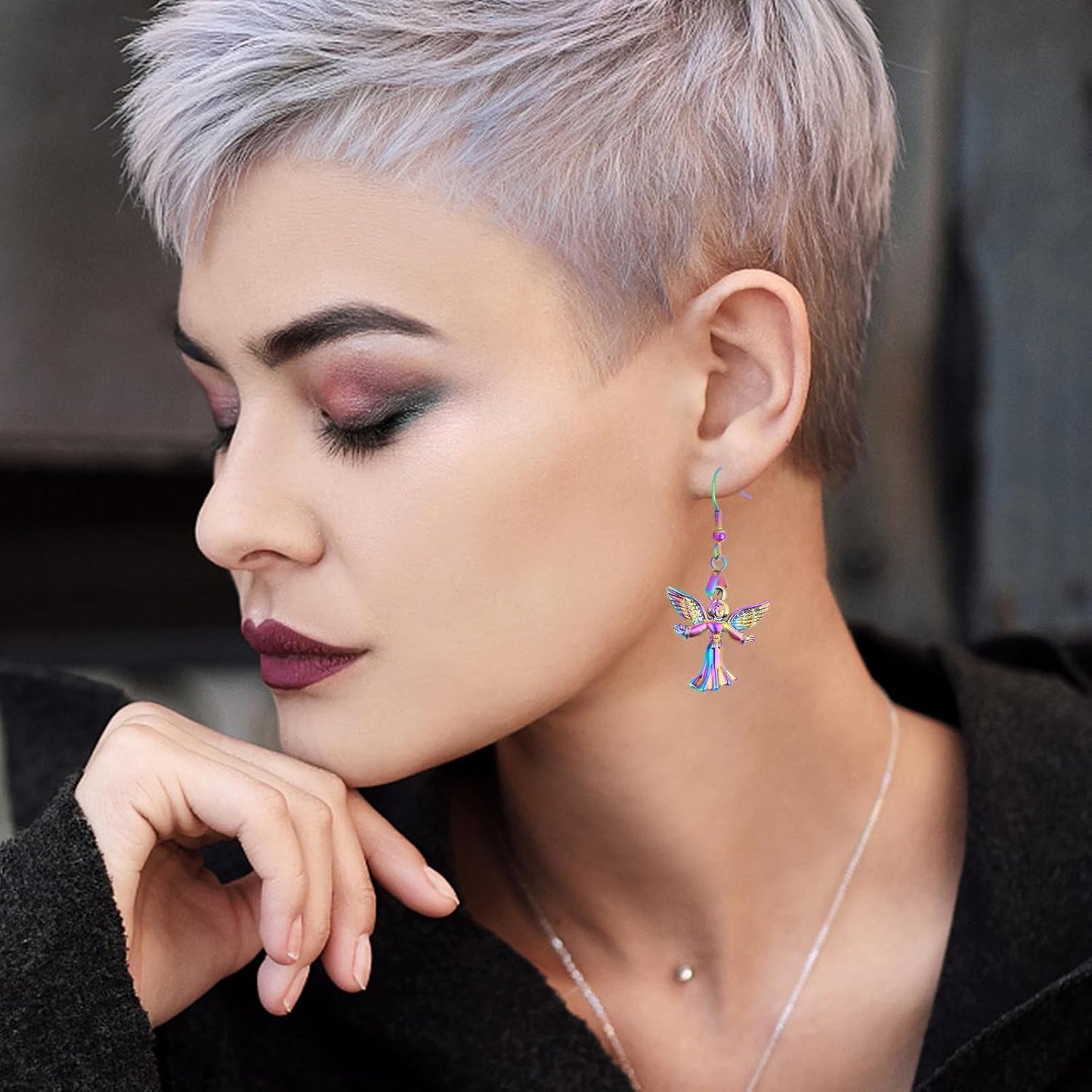 10pcs 5 Styles Angel Theme Charms Alloy Angel Wings Pendants, 2pcs French Earring Hooks and 1pcs Pendant Necklace for DIY Dangle Earrings Jewelry Making Supplies, Rainbow Color