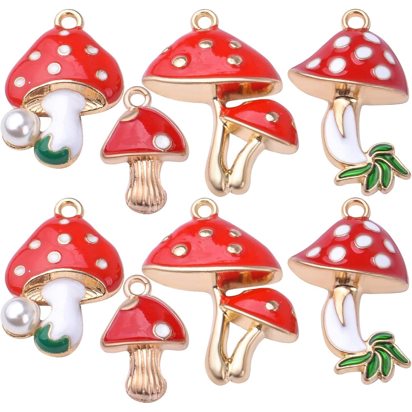 24pcs Enamel Mushroom Pendant Charms Red Cute Mushroom Charms Jewelry Making Accessories for DIY Earrings Necklace Bracelet Birthday Party Favor Gifts, 4 Styles